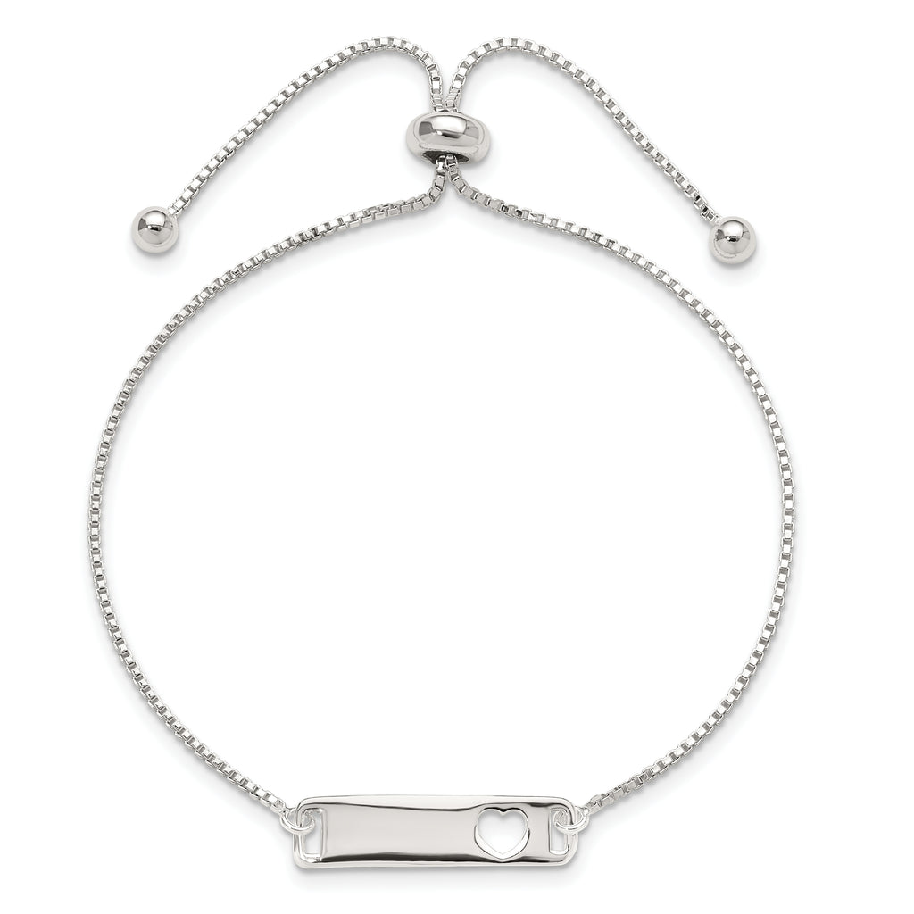 Sterling Silver Polished Bar With  Heart Adjustable Bracelet