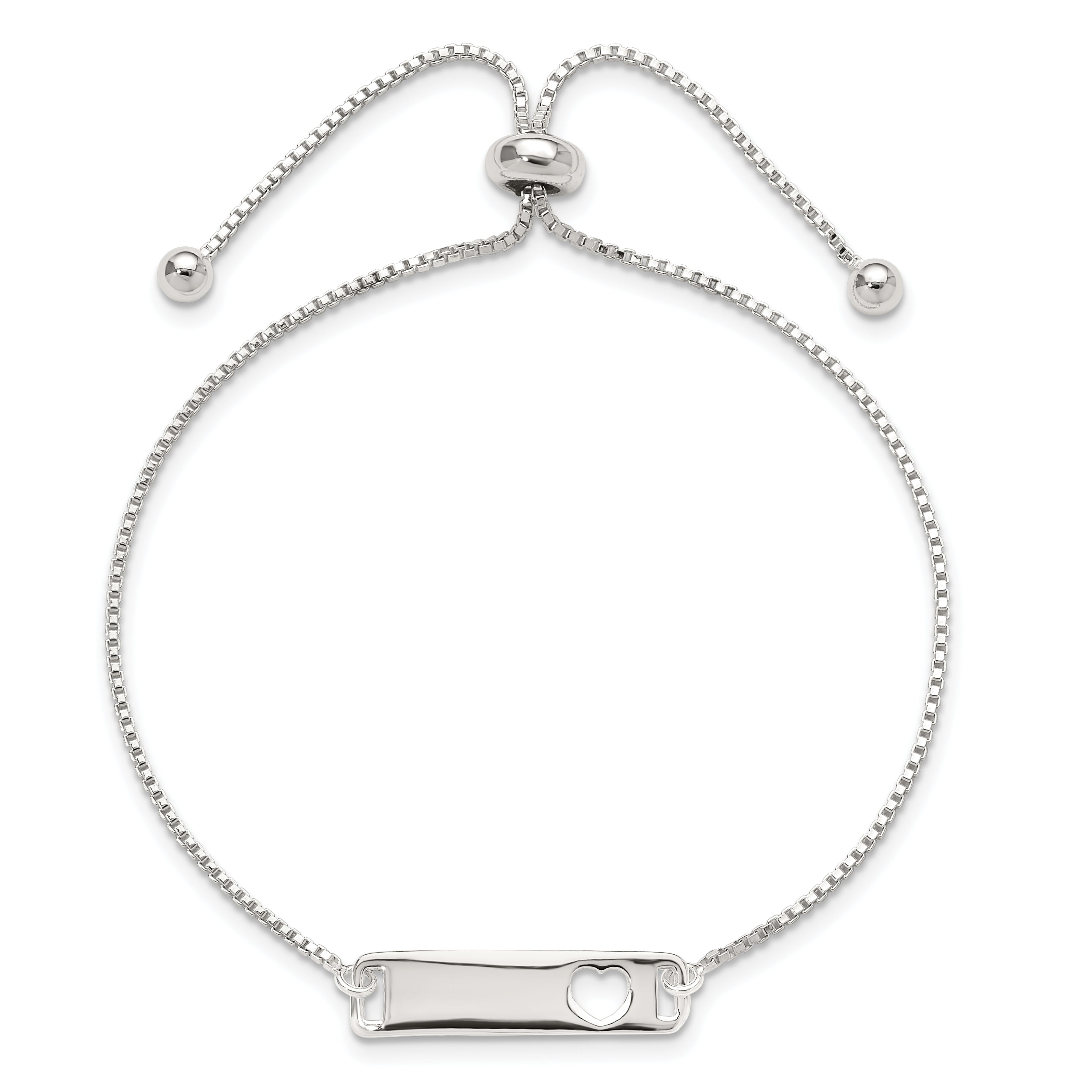 Sterling Silver Polished Bar With  Heart Adjustable Bracelet