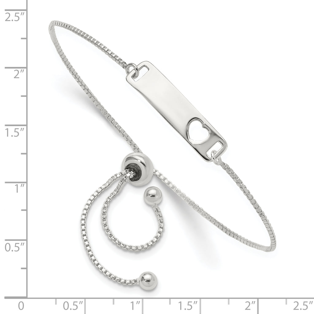 Sterling Silver Polished Bar With  Heart Adjustable Bracelet