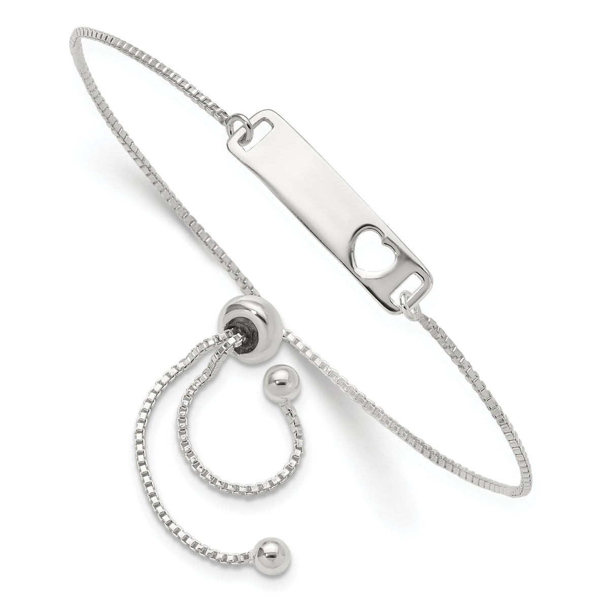 Bar Heart Bracelet in Sterling Silver, 5.73mm Adjustable - Sophia Jewelers Main image