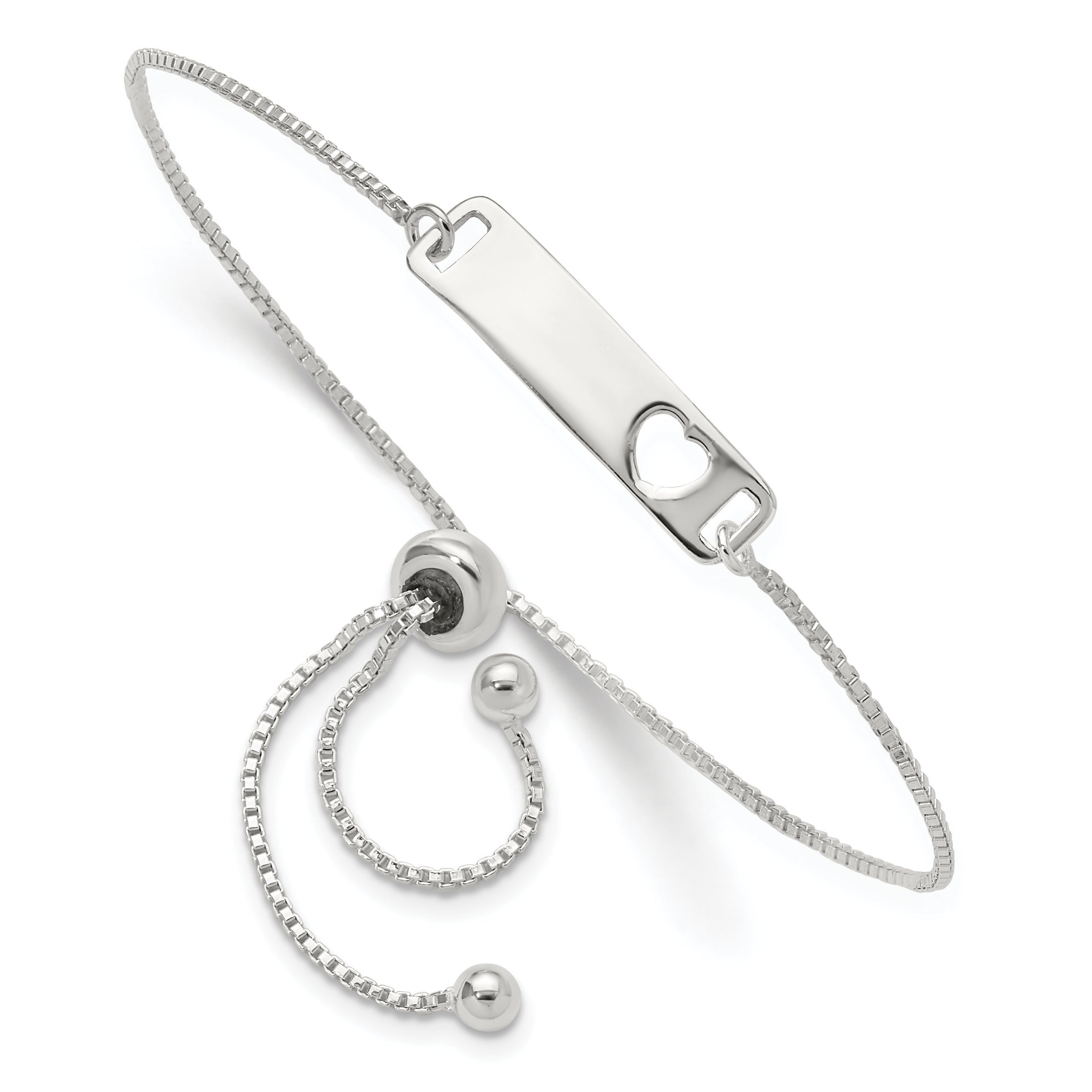 Sterling Silver Polished Bar With  Heart Adjustable Bracelet Main image