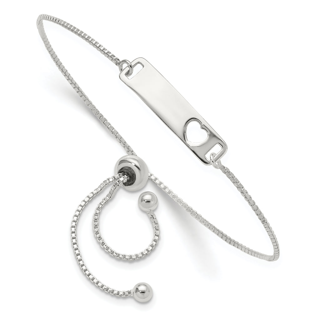 Sterling Silver Polished Bar With  Heart Adjustable Bracelet