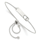 Sterling Silver Polished Bar With  Heart Adjustable Bracelet