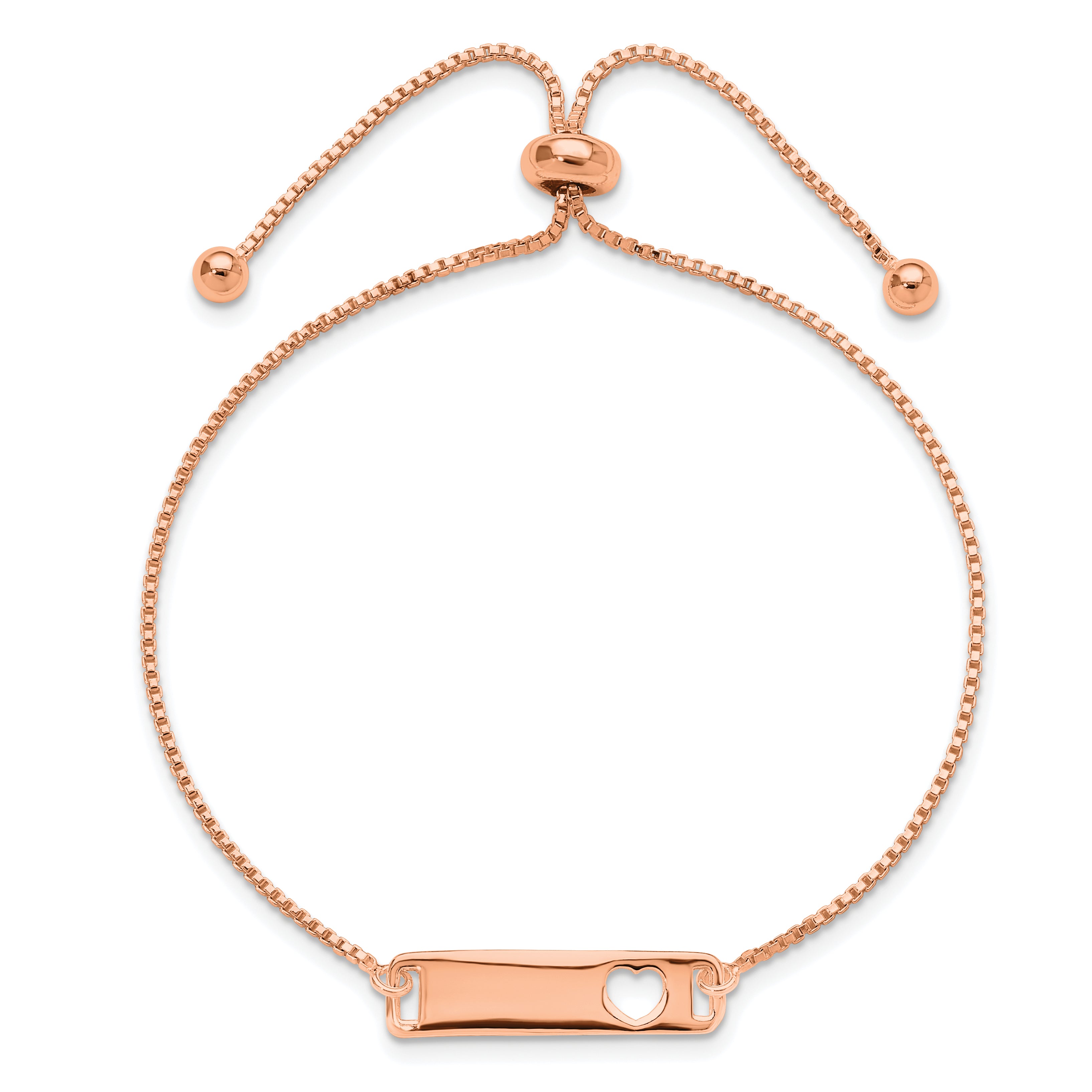 Sterling Silver Rose Gold-tone Polished Bar With  Heart Adjustable Bracelet