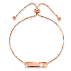 Sterling Silver Rose Gold-tone Polished Bar With  Heart Adjustable Bracelet