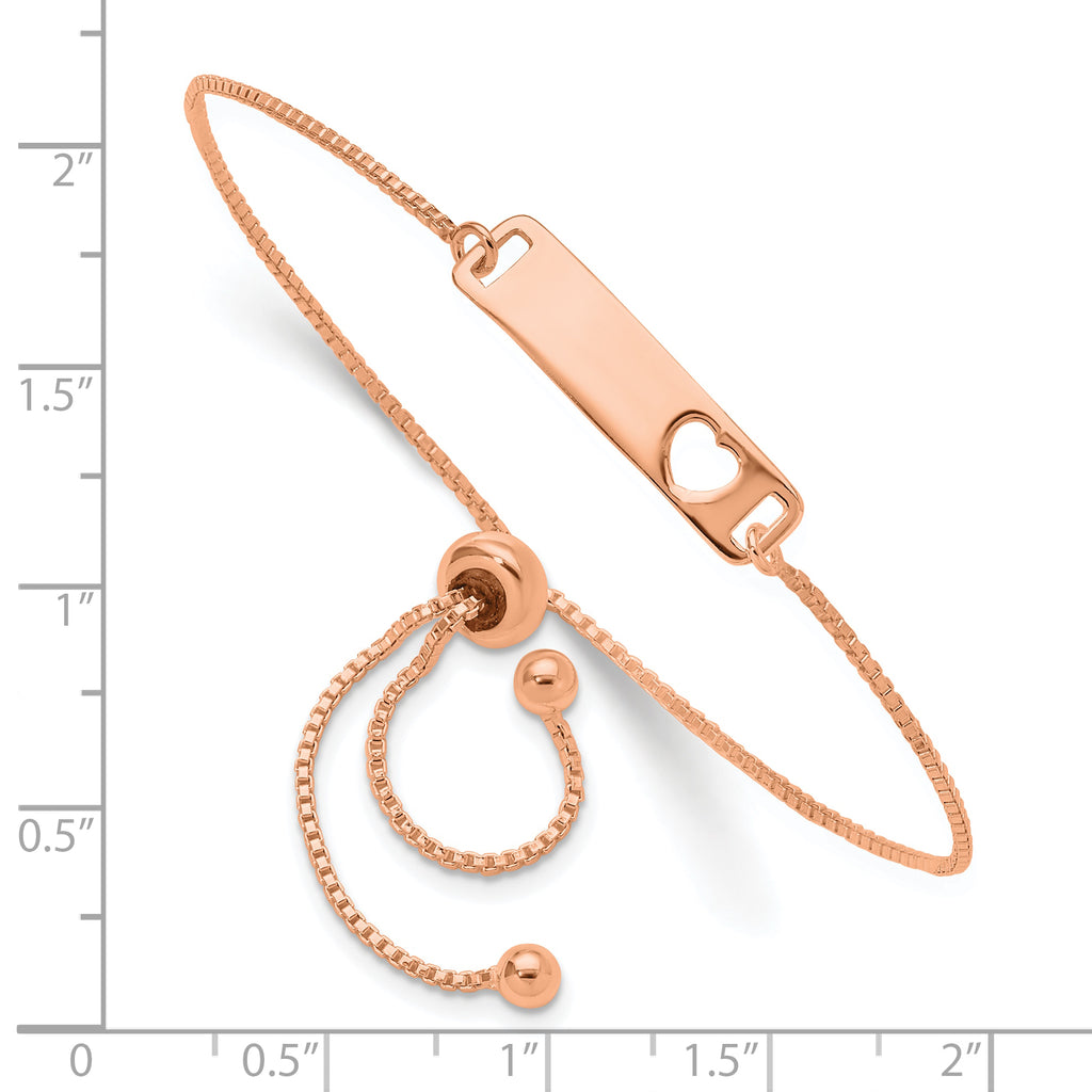 Sterling Silver Rose Gold-tone Polished Bar With  Heart Adjustable Bracelet