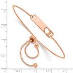 Sterling Silver Rose Gold-tone Polished Bar With  Heart Adjustable Bracelet