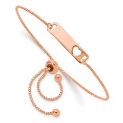 Sterling Silver Rose Gold-tone Polished Bar With  Heart Adjustable Bracelet