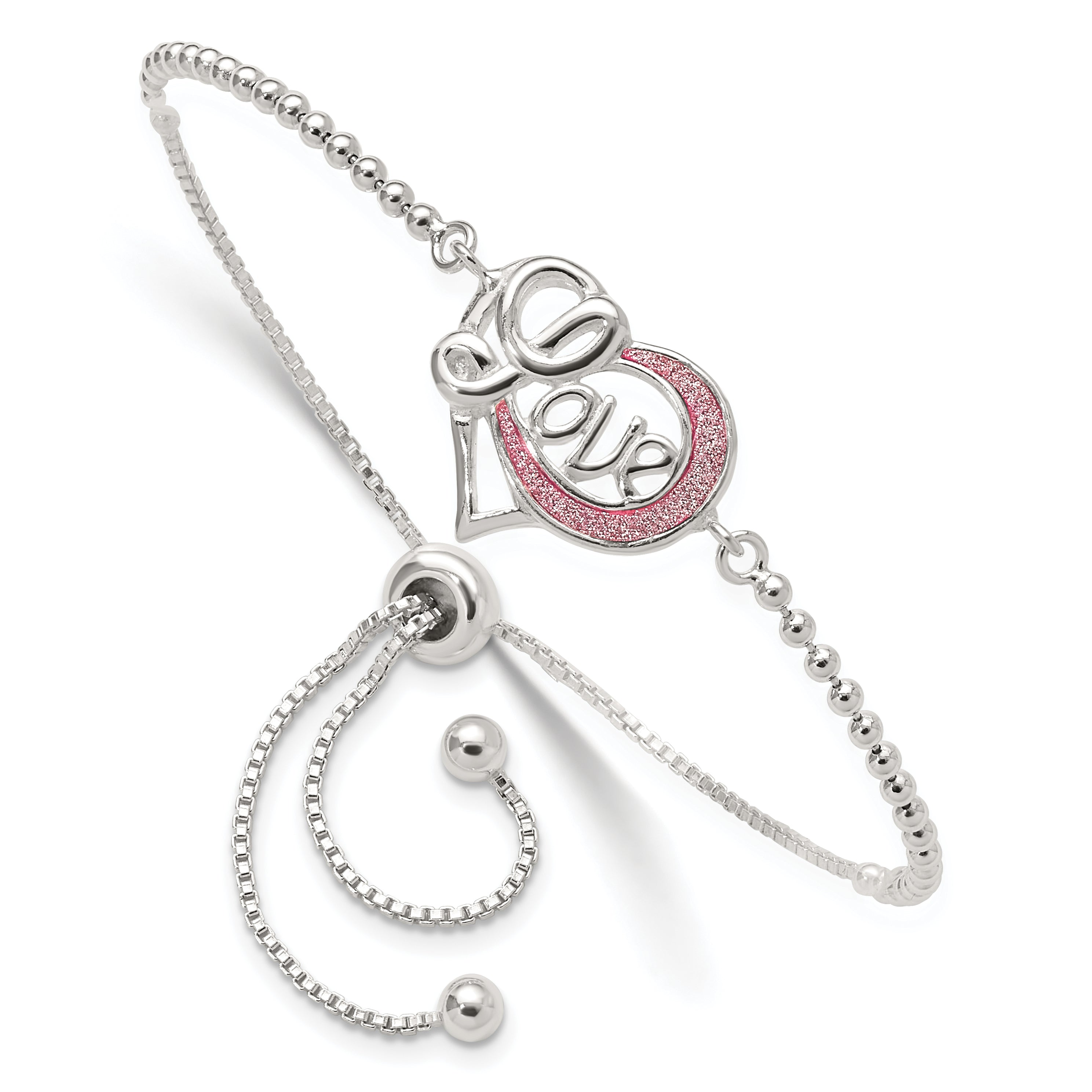 Sterling Silver Glitter Infused Infinity LOVE Adjustable Bracelet Main image