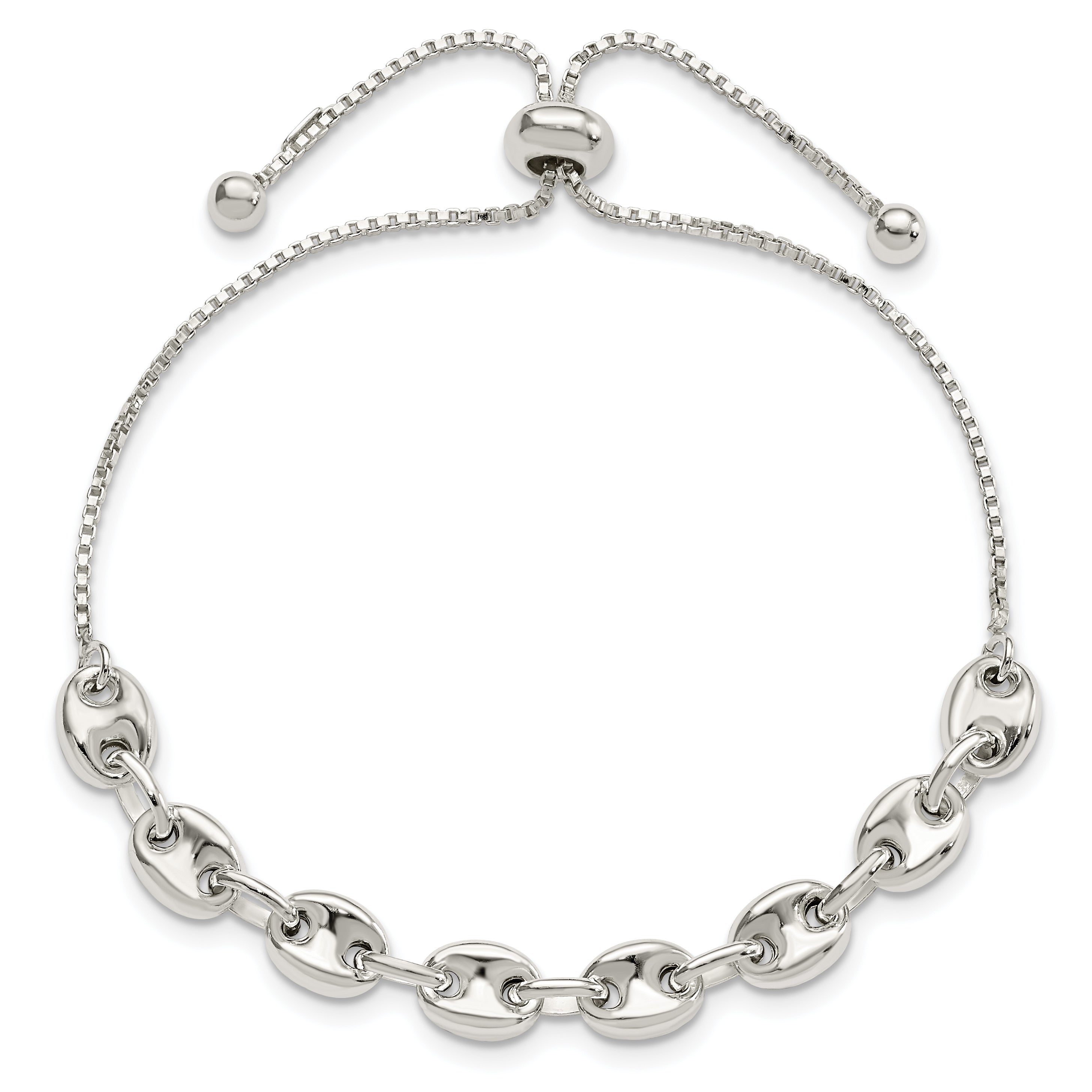 Sterling Silver Polished Link Adjustable Bracelet