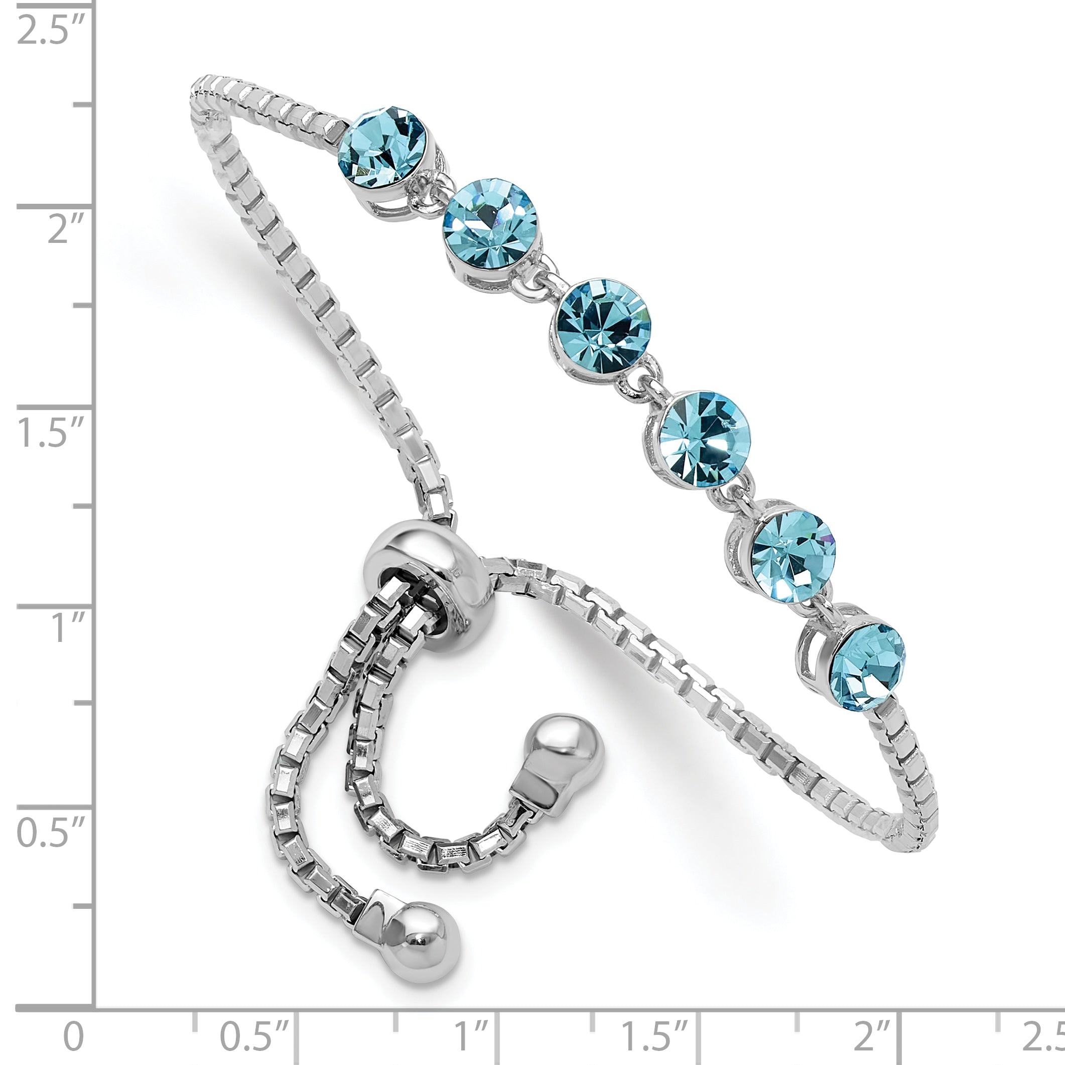 Sterling Silver Rhodium-plated Blue Crystal Adjustable Bracelet
