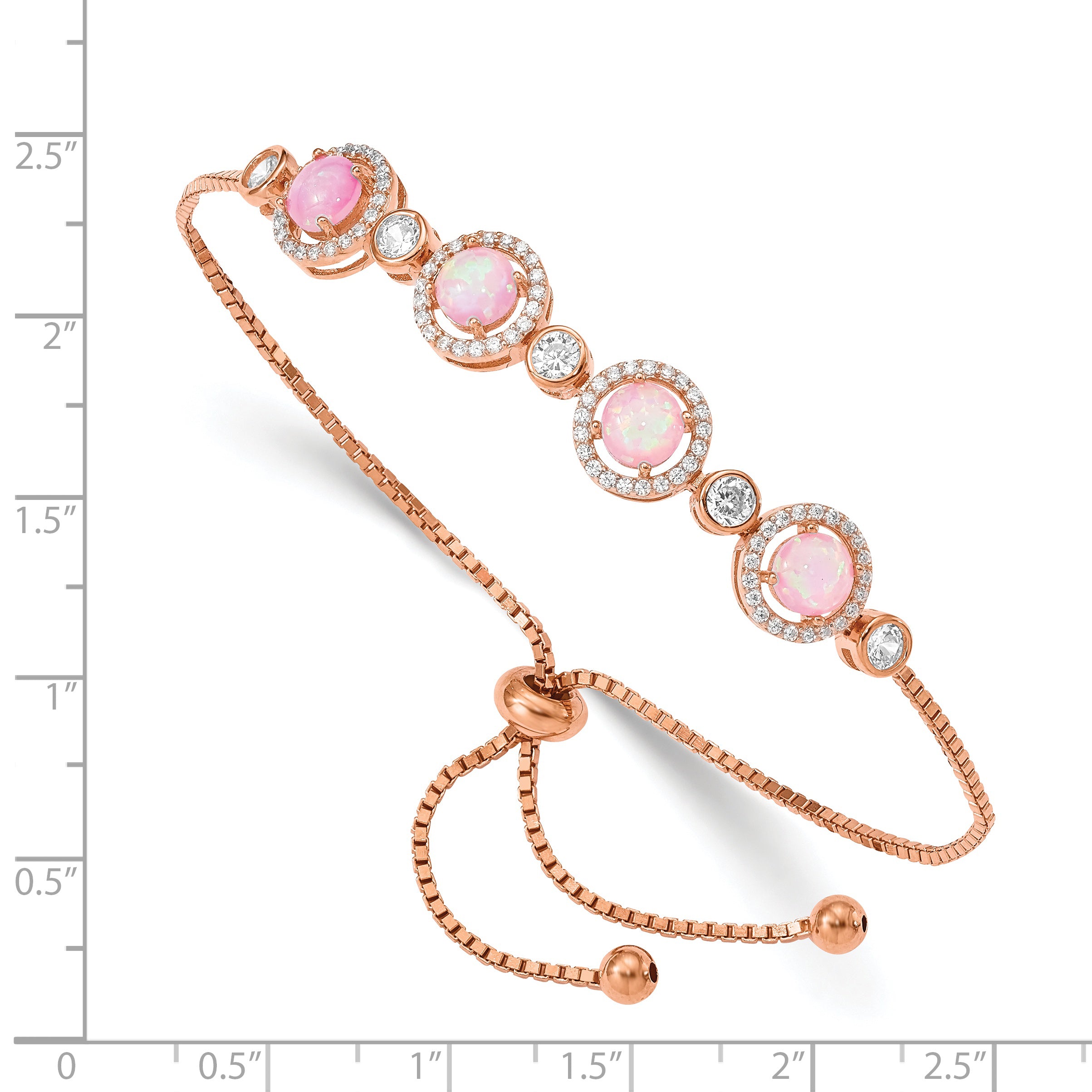 Sterling Silver Rose-tone Created Opal and CZ Adjustable Bracelet Secondary image