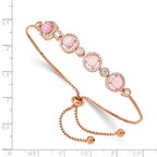 Sterling Silver Rose-tone Created Opal and CZ Adjustable Bracelet