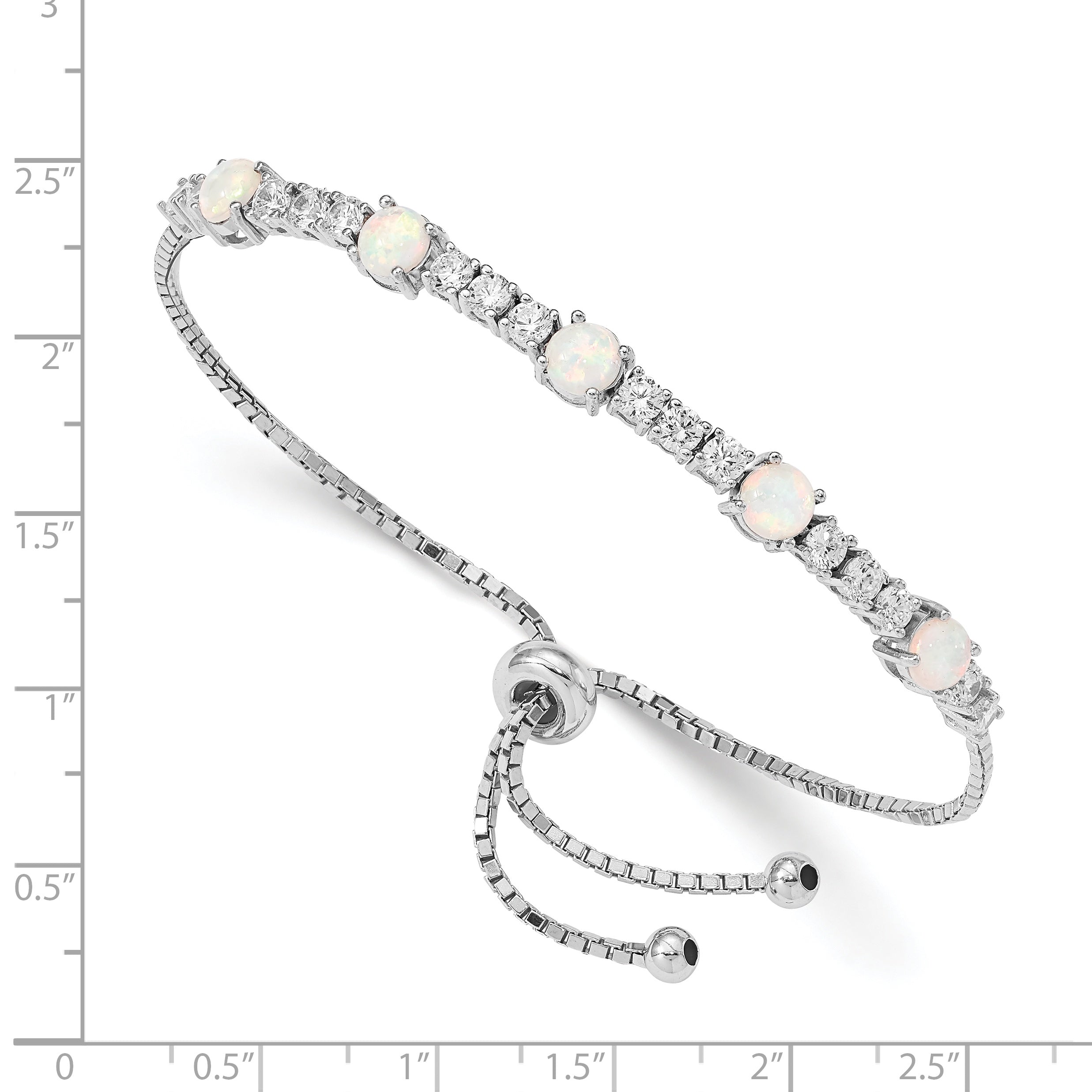 Sterling Silver RH-plated Created Opal and CZ Adjustable Bracelet Secondary image