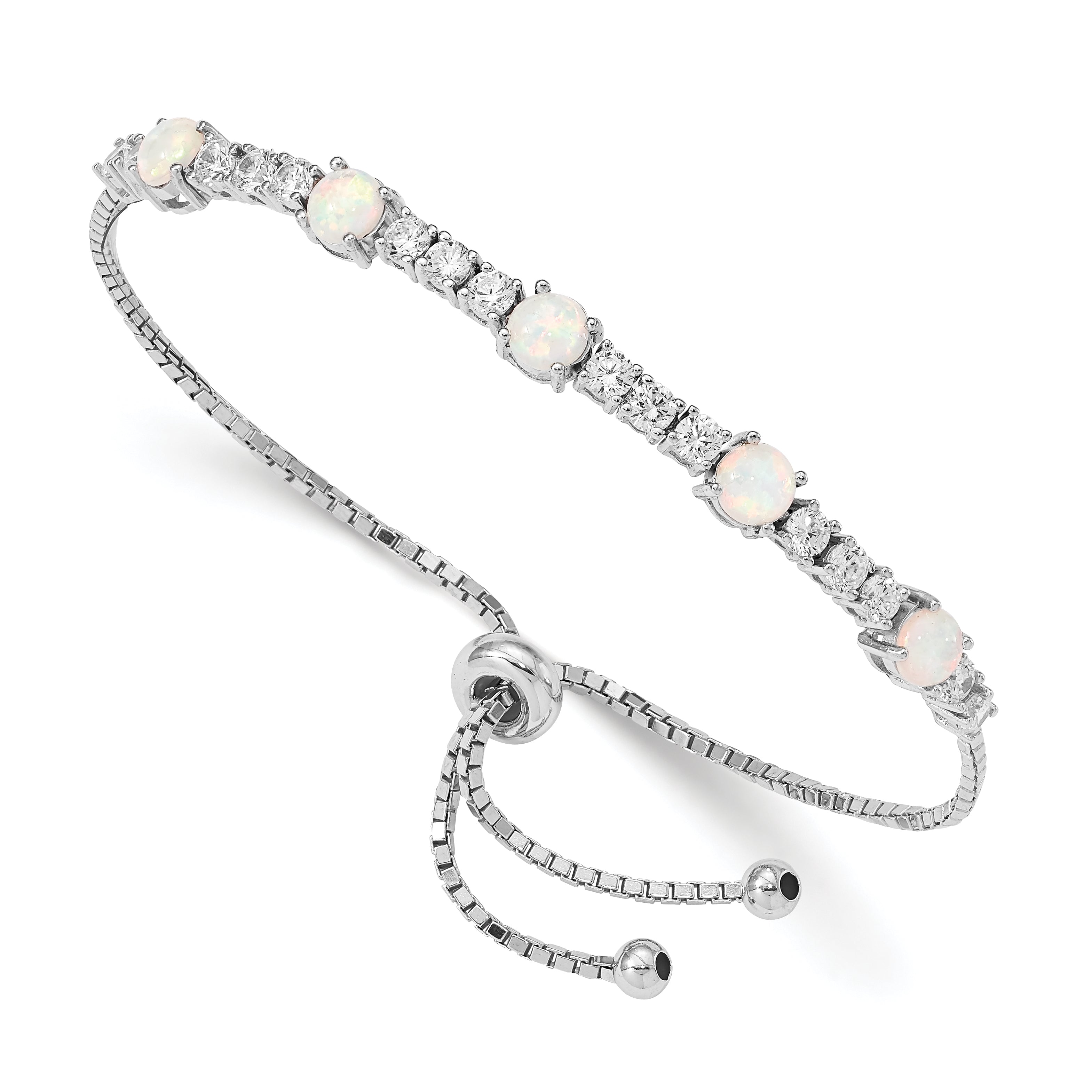 Sterling Silver RH-plated Created Opal and CZ Adjustable Bracelet Main image
