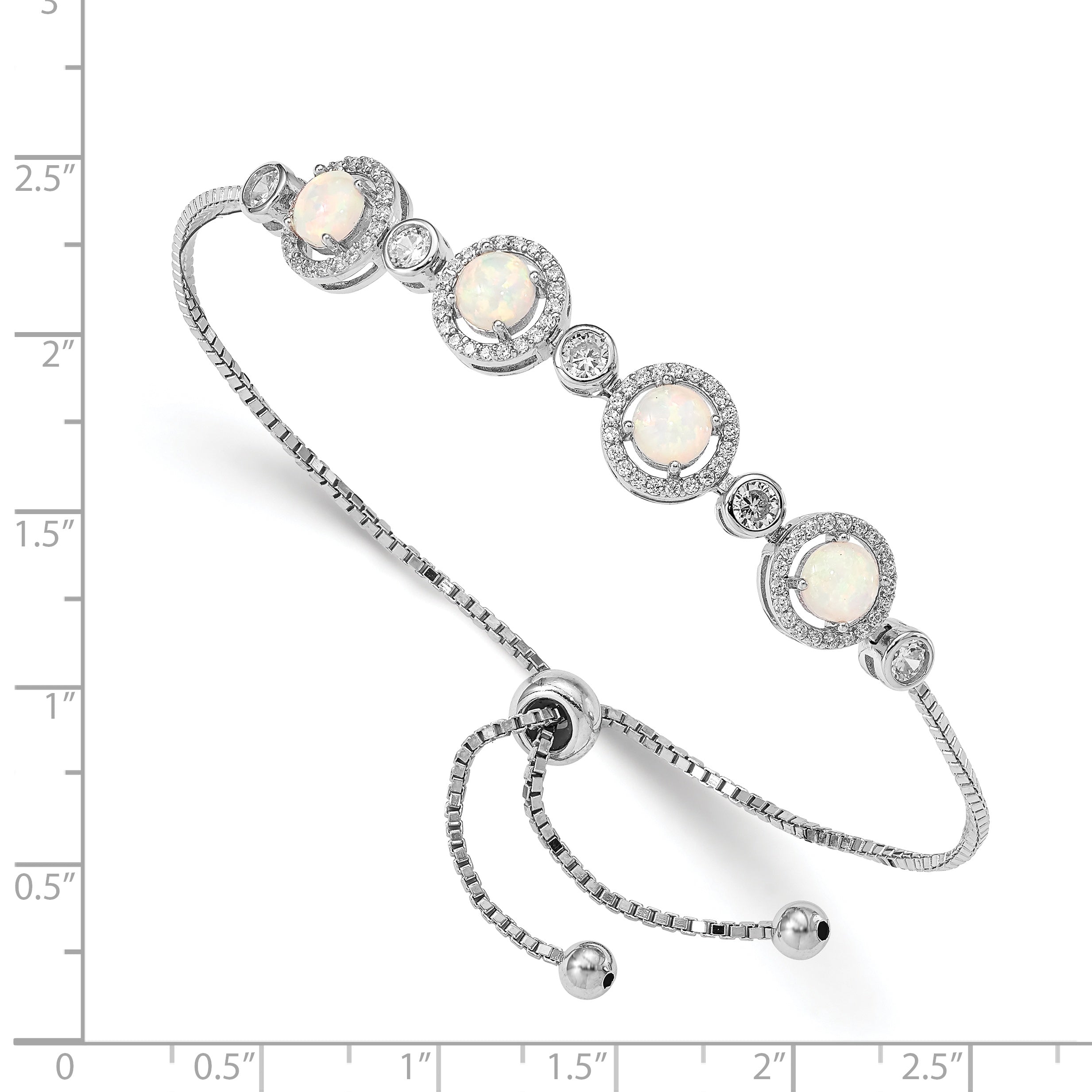 Sterling Silver RH-plated Created Opal and CZ Adjustable Bracelet Secondary image