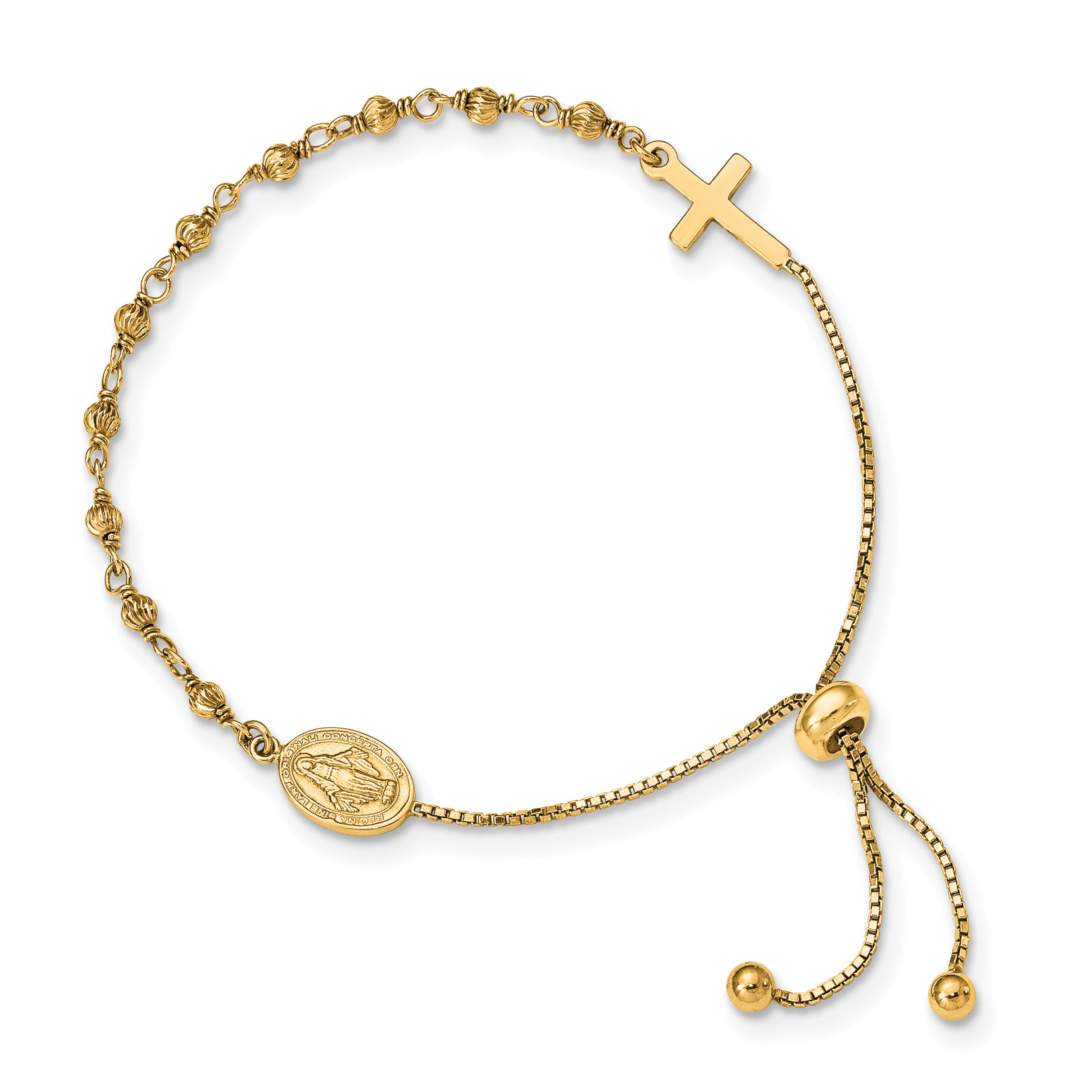 Sterling Silver Gold-tone Miraculous Medal Adjustable Bracelet Main image