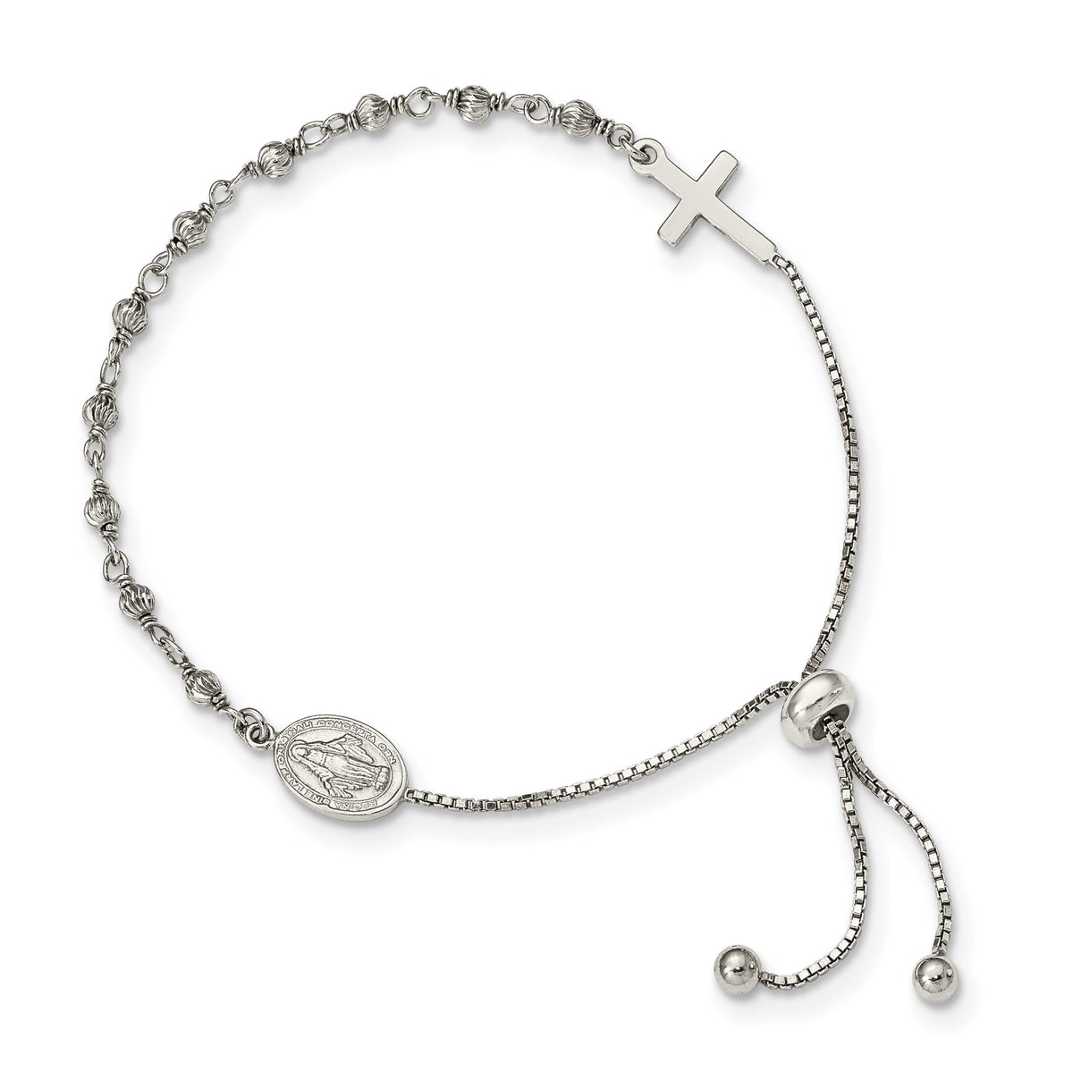 Miraculous Medal Bracelet in Sterling Silver, 2.9mm Adjustable - Sophia Jewelers Main image