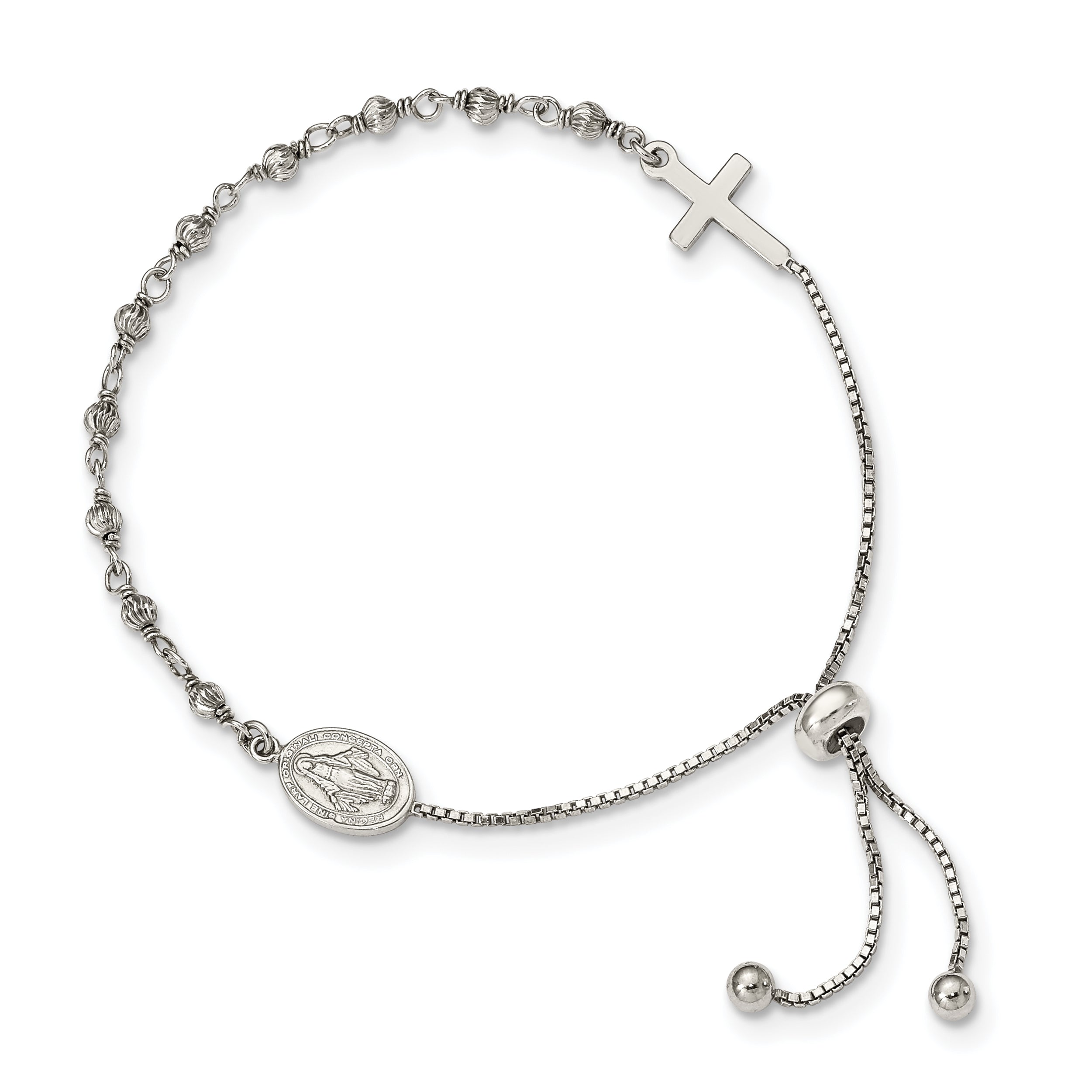 Sterling Silver Miraculous Medal Adjustable Bracelet Main image