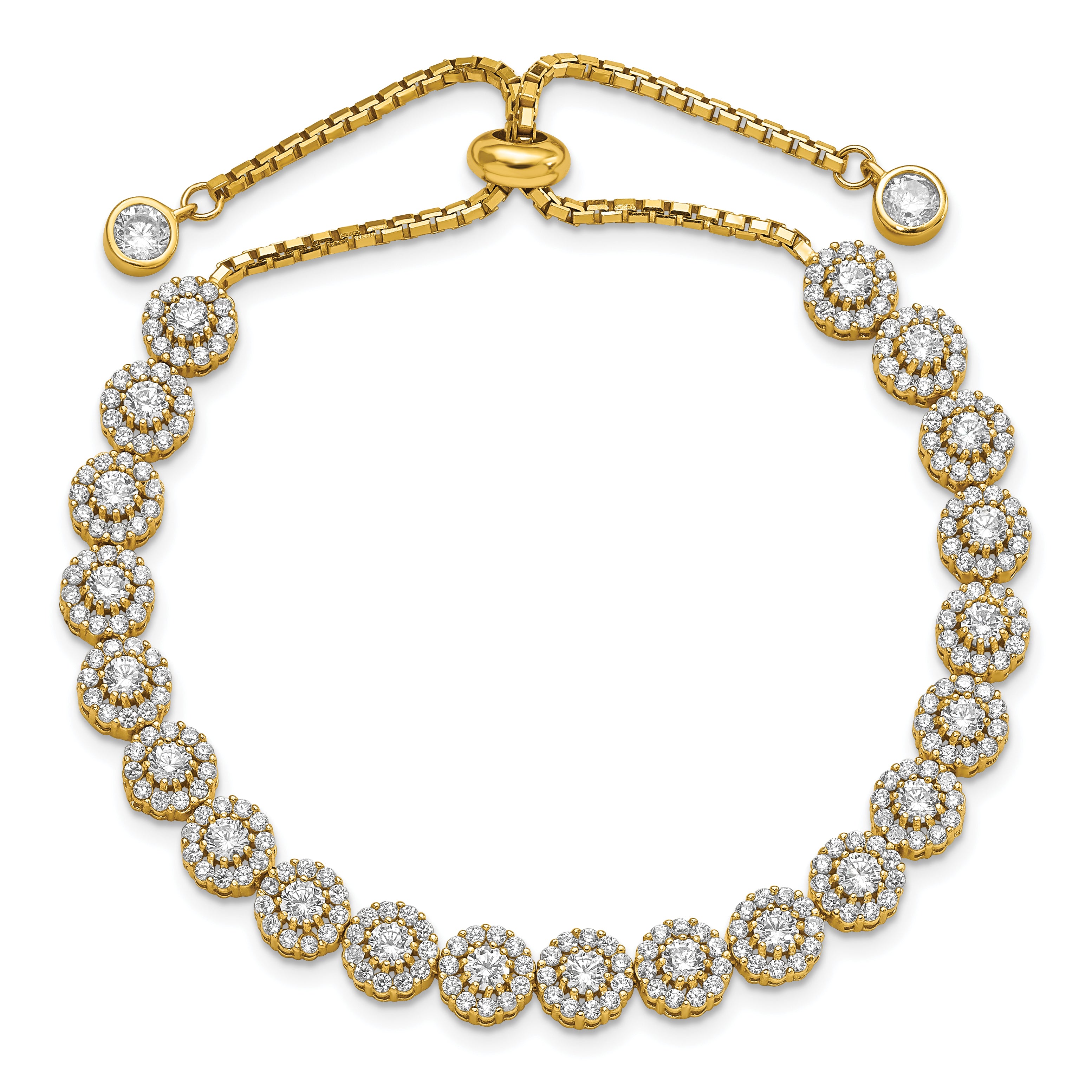 Sterling Silver Gold-tone CZ Halo Adjustable Bracelet