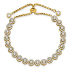 Sterling Silver Gold-tone CZ Halo Adjustable Bracelet