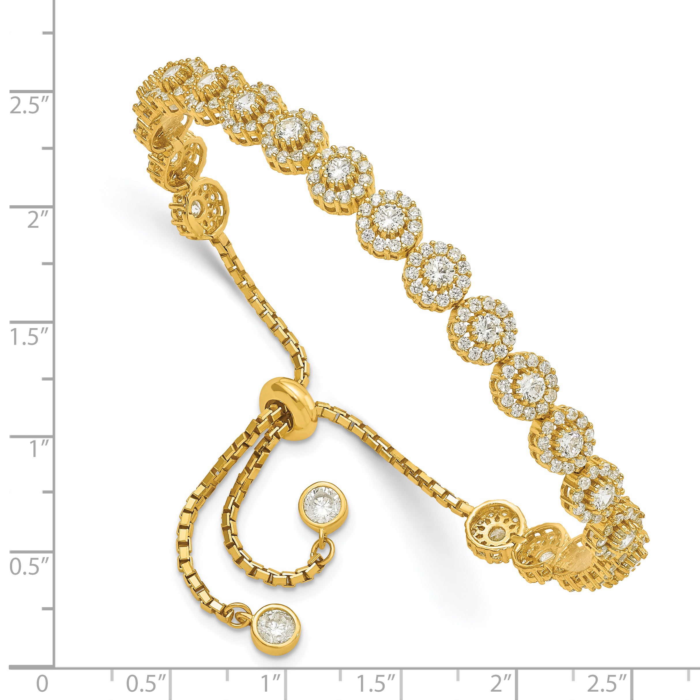 Sterling Silver Gold-tone CZ Halo Adjustable Bracelet