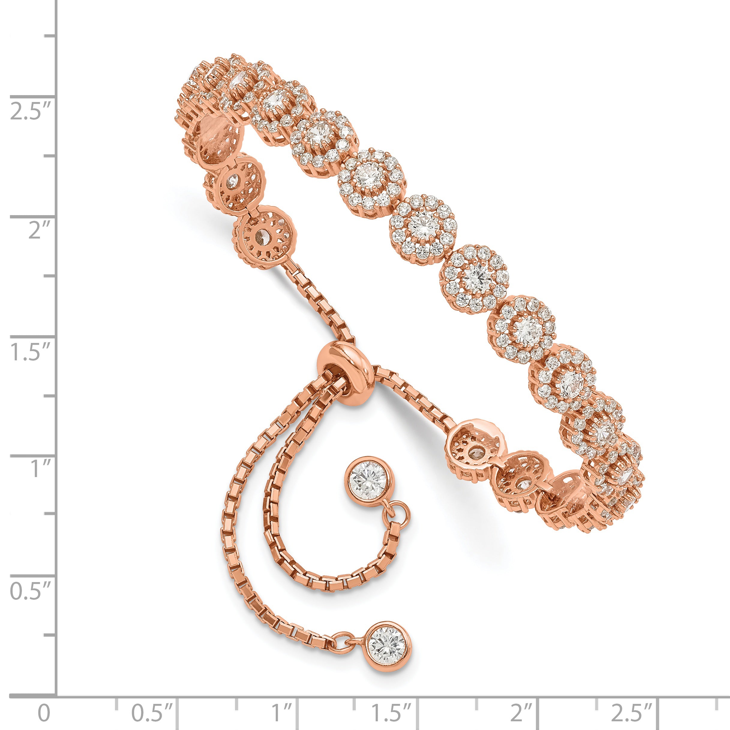 Sterling Silver Rose-tone CZ Halo Adjustable Bracelet Secondary image