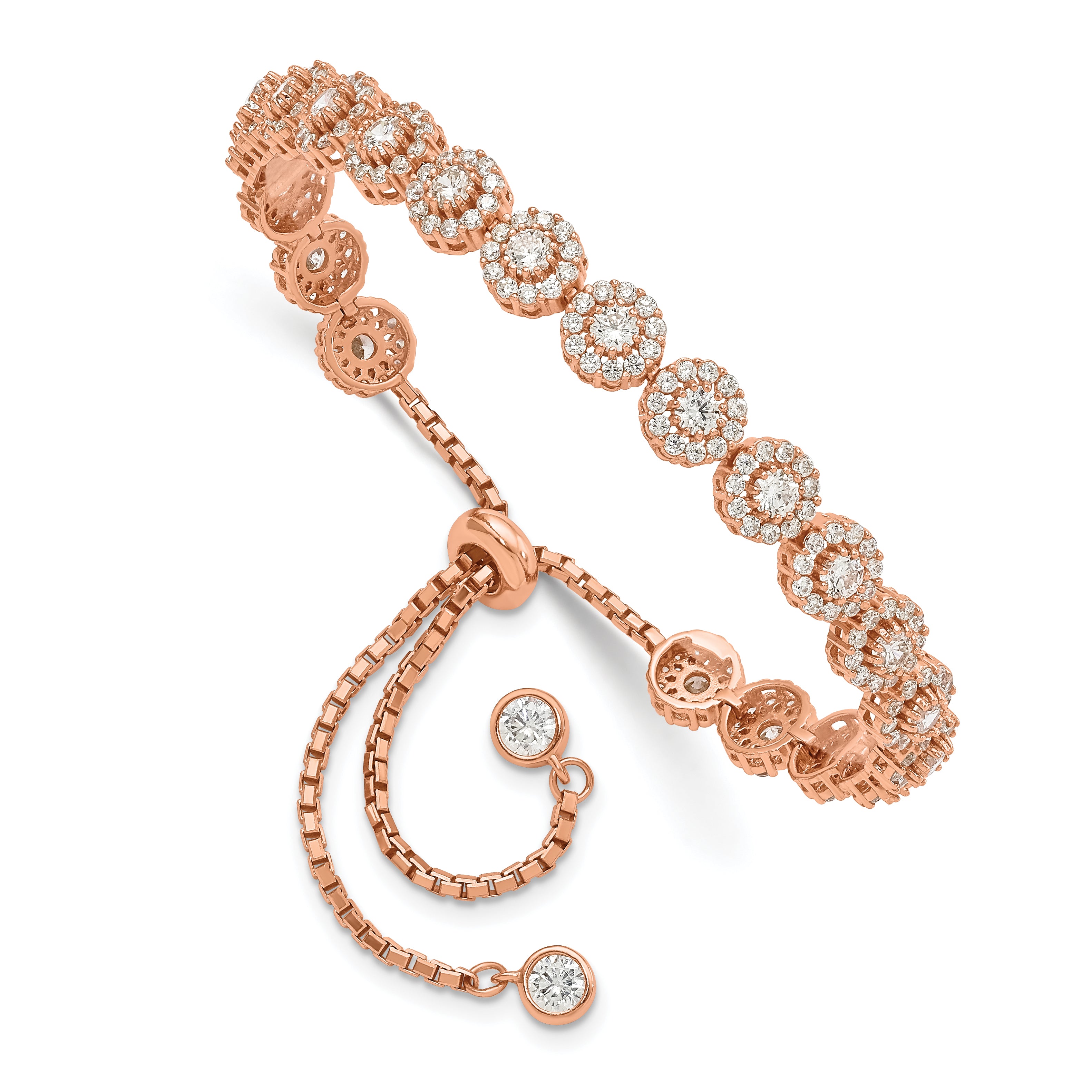 Sterling Silver Rose-tone CZ Halo Adjustable Bracelet Main image