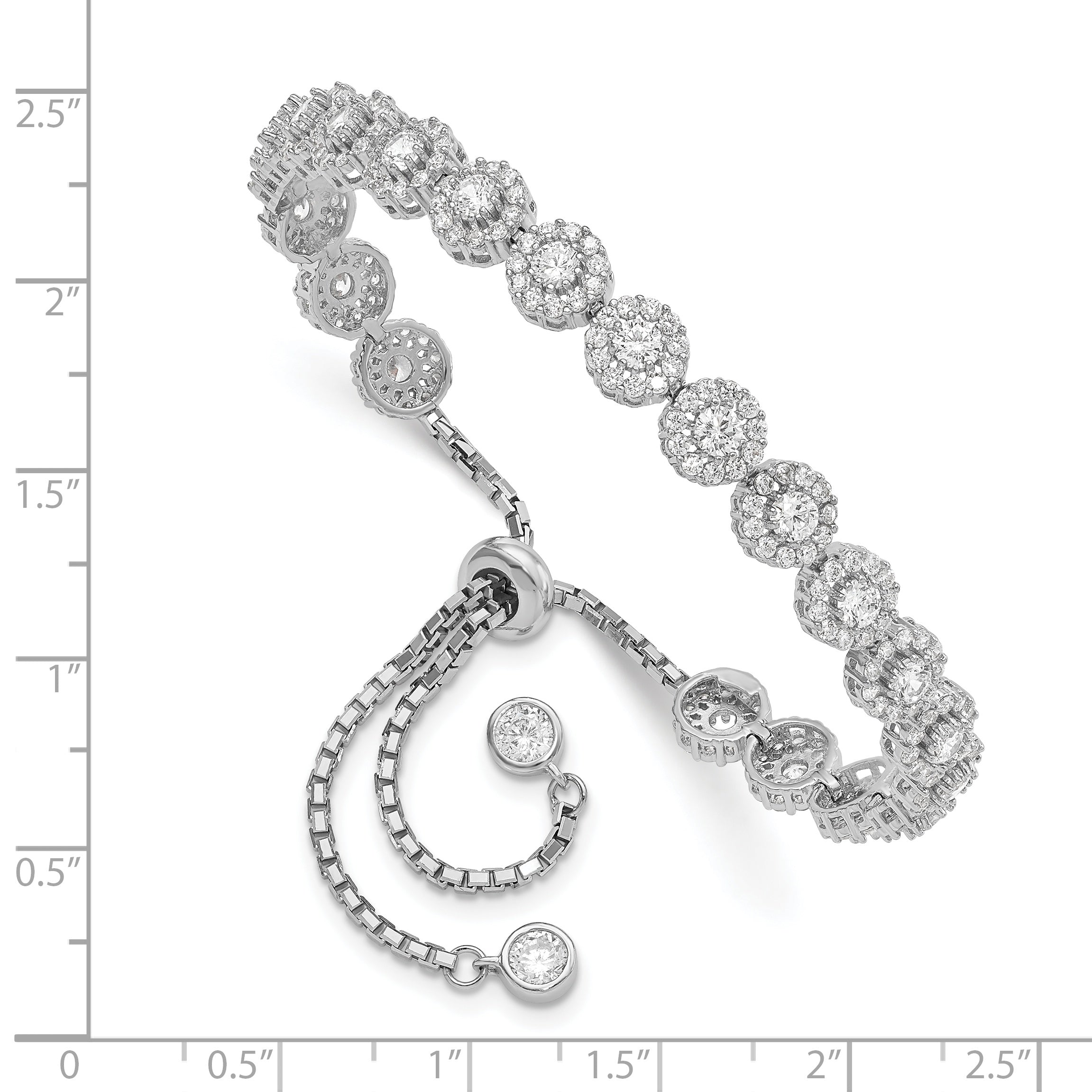 Sterling Silver Rhodium-plated CZ Halo Adjustable Bracelet Secondary image