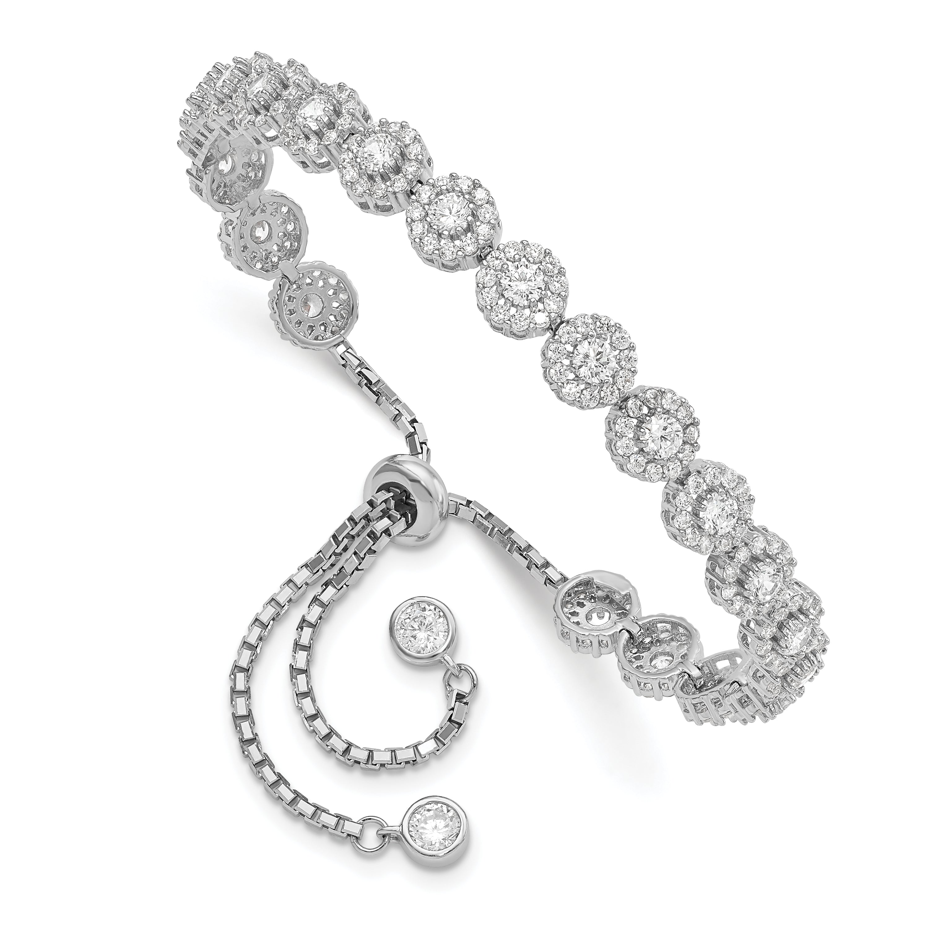 Sterling Silver Rhodium-plated CZ Halo Adjustable Bracelet Main image