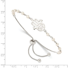 Sterling Silver Hamsa With  Simulated Pearl Adjustable Bracelet