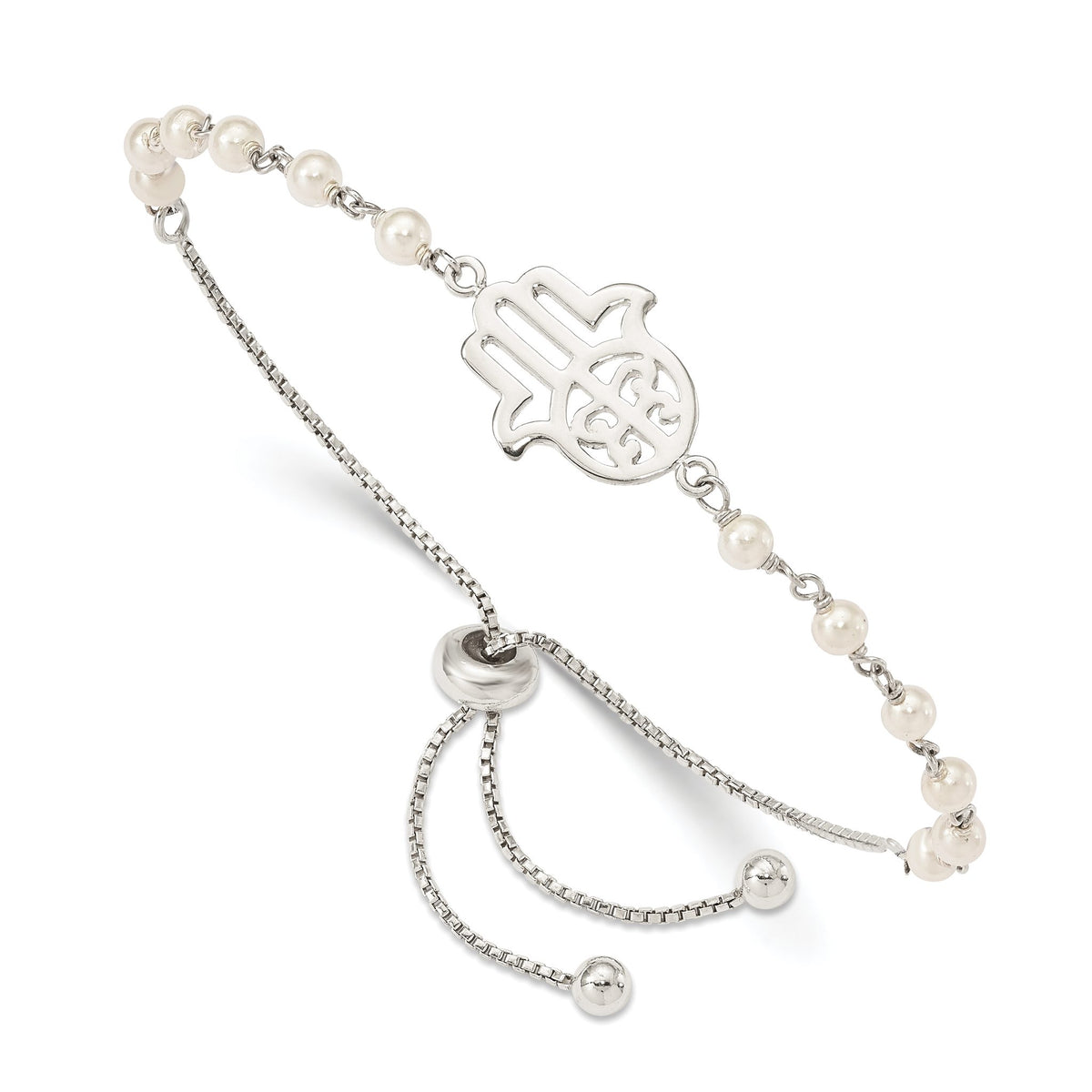 Hamsa Simulated Pearl Bracelet in Sterling Silver, 3mm, 9 Inch - Sophia Jewelers Main image