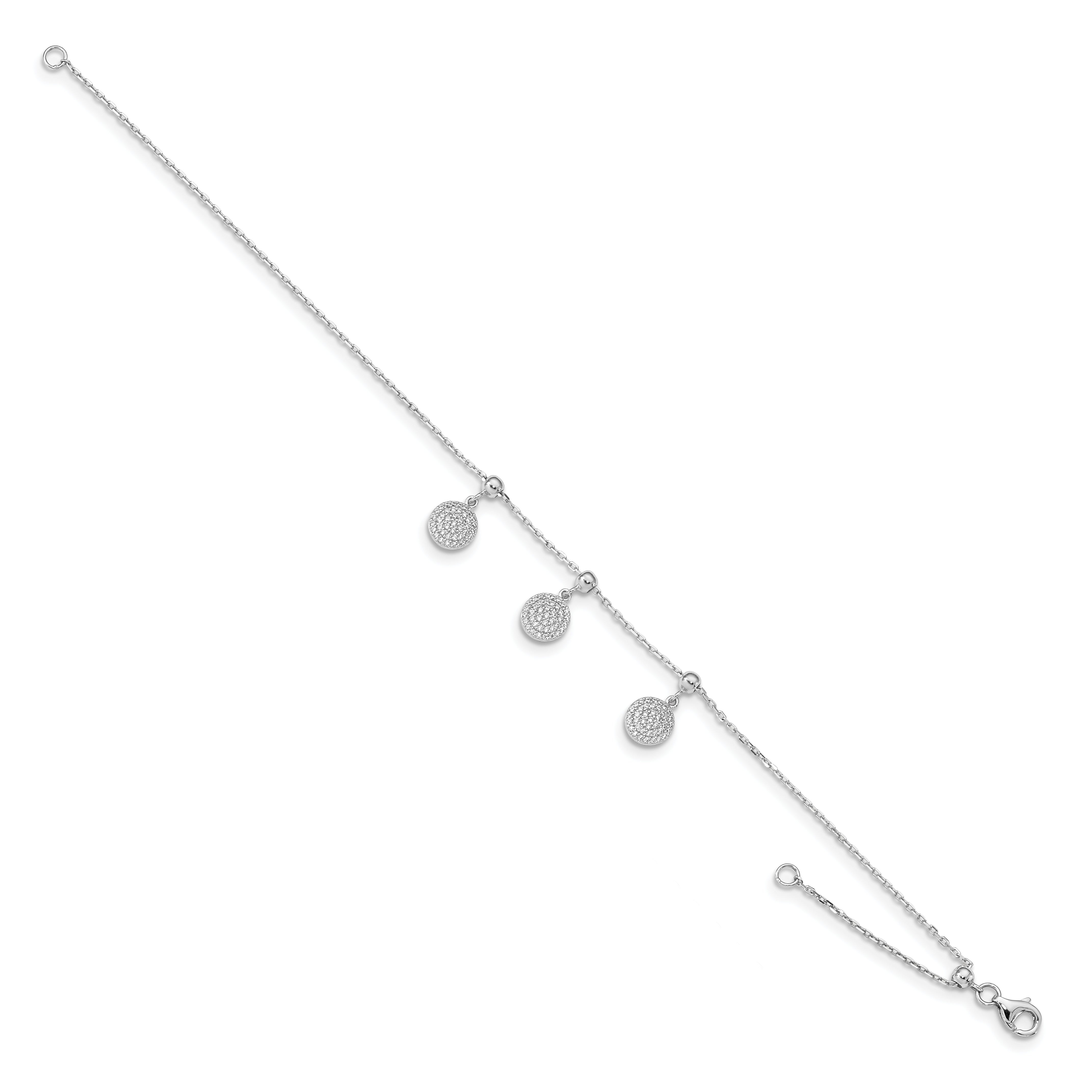 Sterling Silver Rhodium-plated CZ Circle Dangle 8.5in Adjustable Bracelet