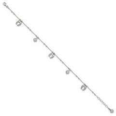 Sterling Silver Rhodium-plated Clover/Horseshoe 9 inch Plus 1 inch Extender - Total 10 inch Anklet