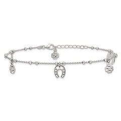 Sterling Silver Rhodium-plated Clover/Horseshoe 9 inch Plus 1 inch Extender - Total 10 inch Anklet