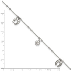 Sterling Silver Rhodium-plated Clover/Horseshoe 9 inch Plus 1 inch Extender - Total 10 inch Anklet