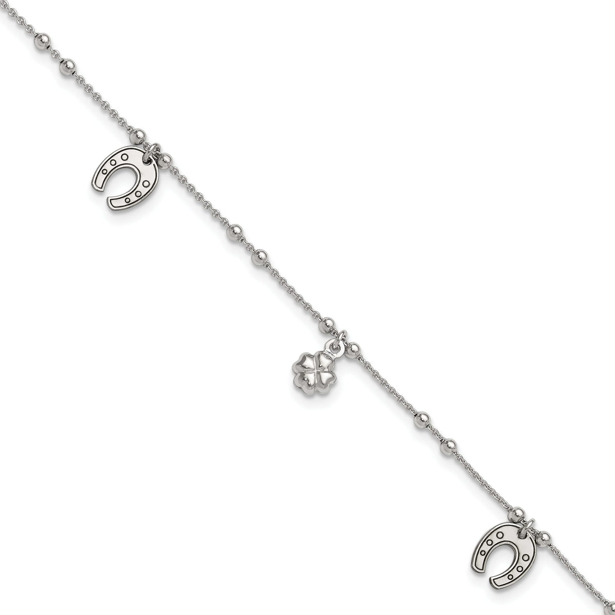 Clover/Horseshoe Anklet in Sterling Silver with Extender, 9 Inch - Sophia Jewelers Main image