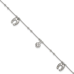 Sterling Silver Rhodium-plated Clover/Horseshoe 9 inch Plus 1 inch Extender - Total 10 inch Anklet