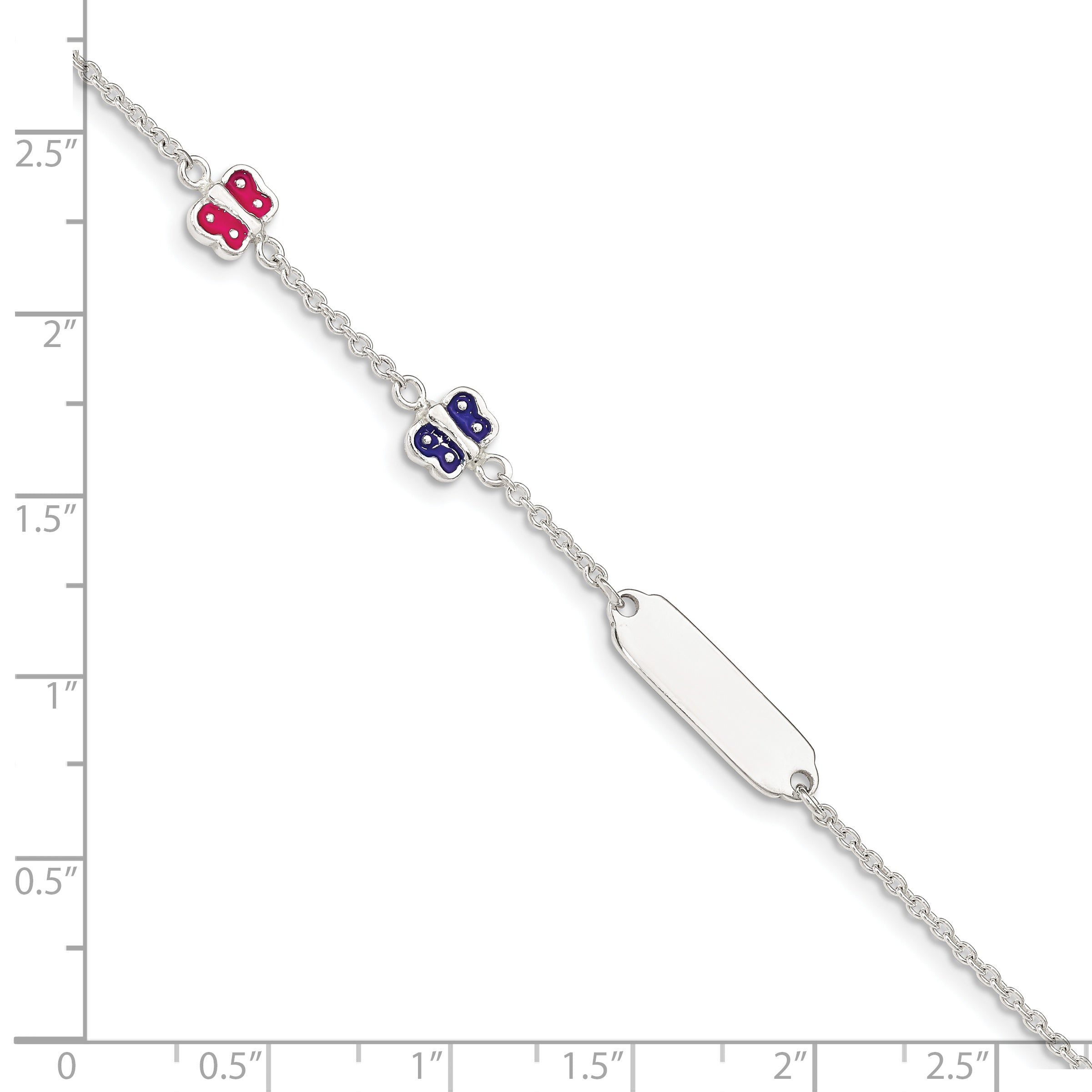 Sterling Silver Enamel Butterfly With  1in ext Childs ID Bracelet