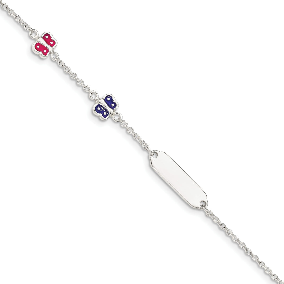Sterling Silver Enamel Butterfly with 1in ext Childs ID Bracelet - Sophia Jewelers Main image