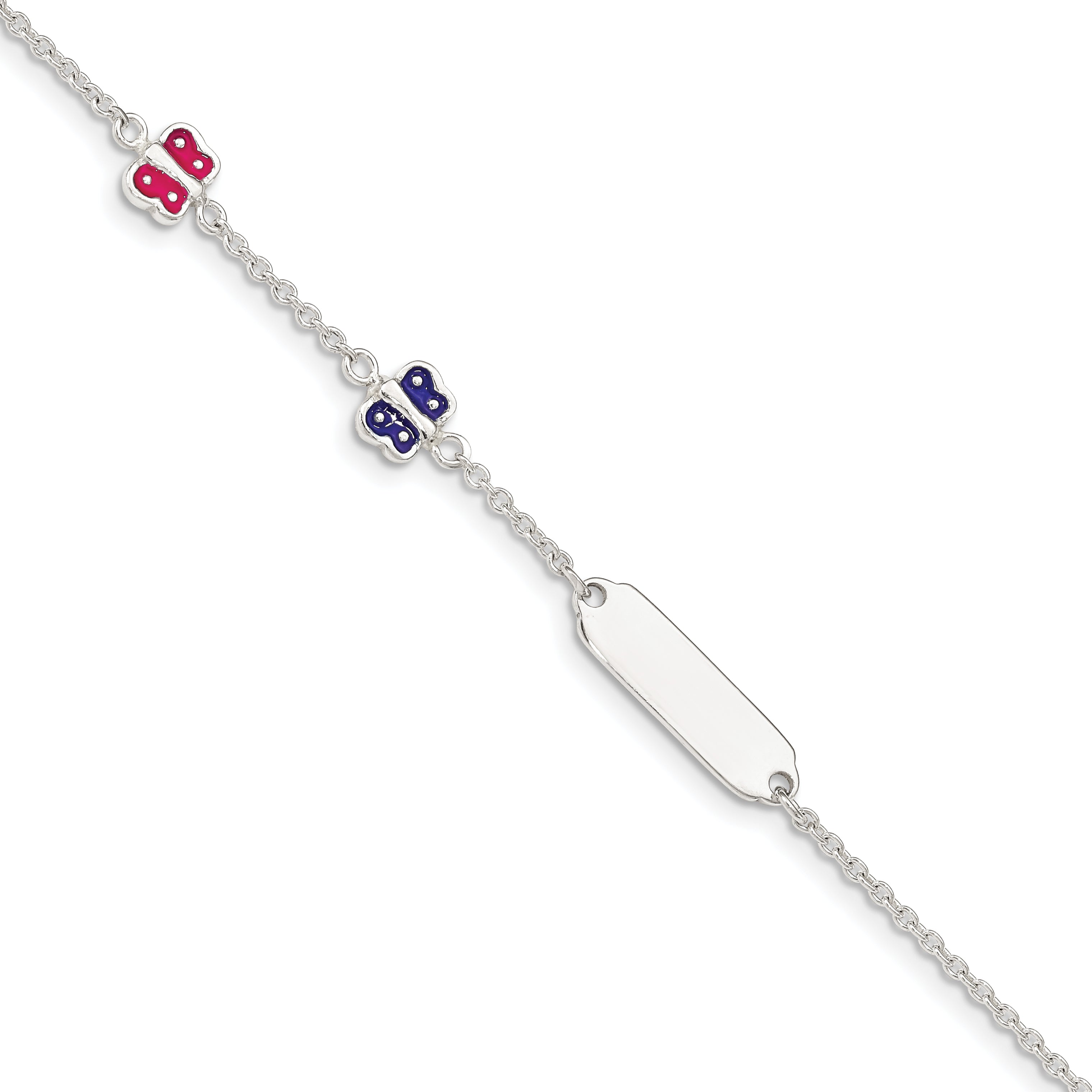 Sterling Silver Enamel Butterfly With  1in ext Childs ID Bracelet Secondary image