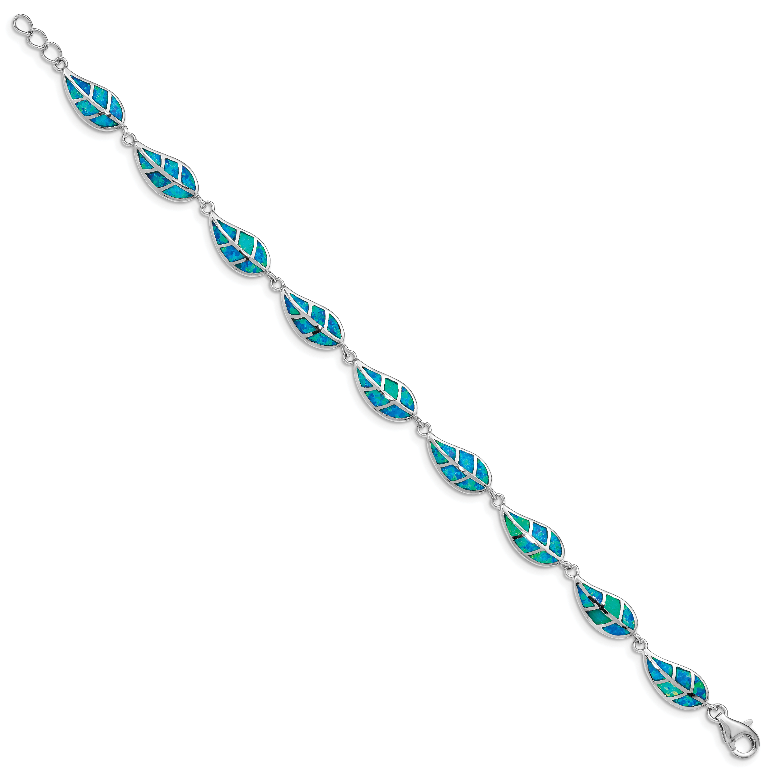 Sterling Silver Rhodium-plated Lab Created Opal Inlay Leaf Bracelet Secondary image