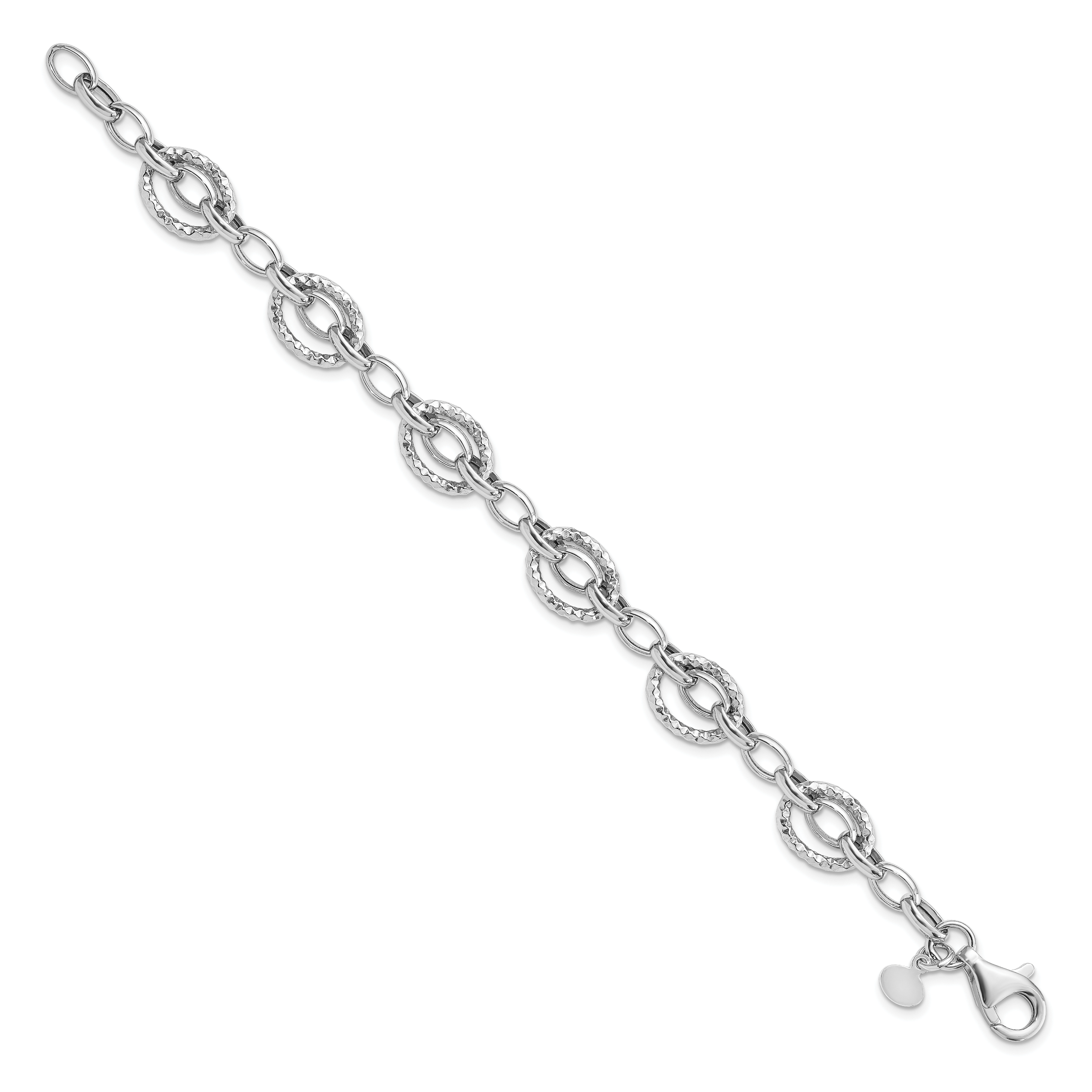 Sterling Silver Rhod-plated Polished Hammered Bracelet Secondary image