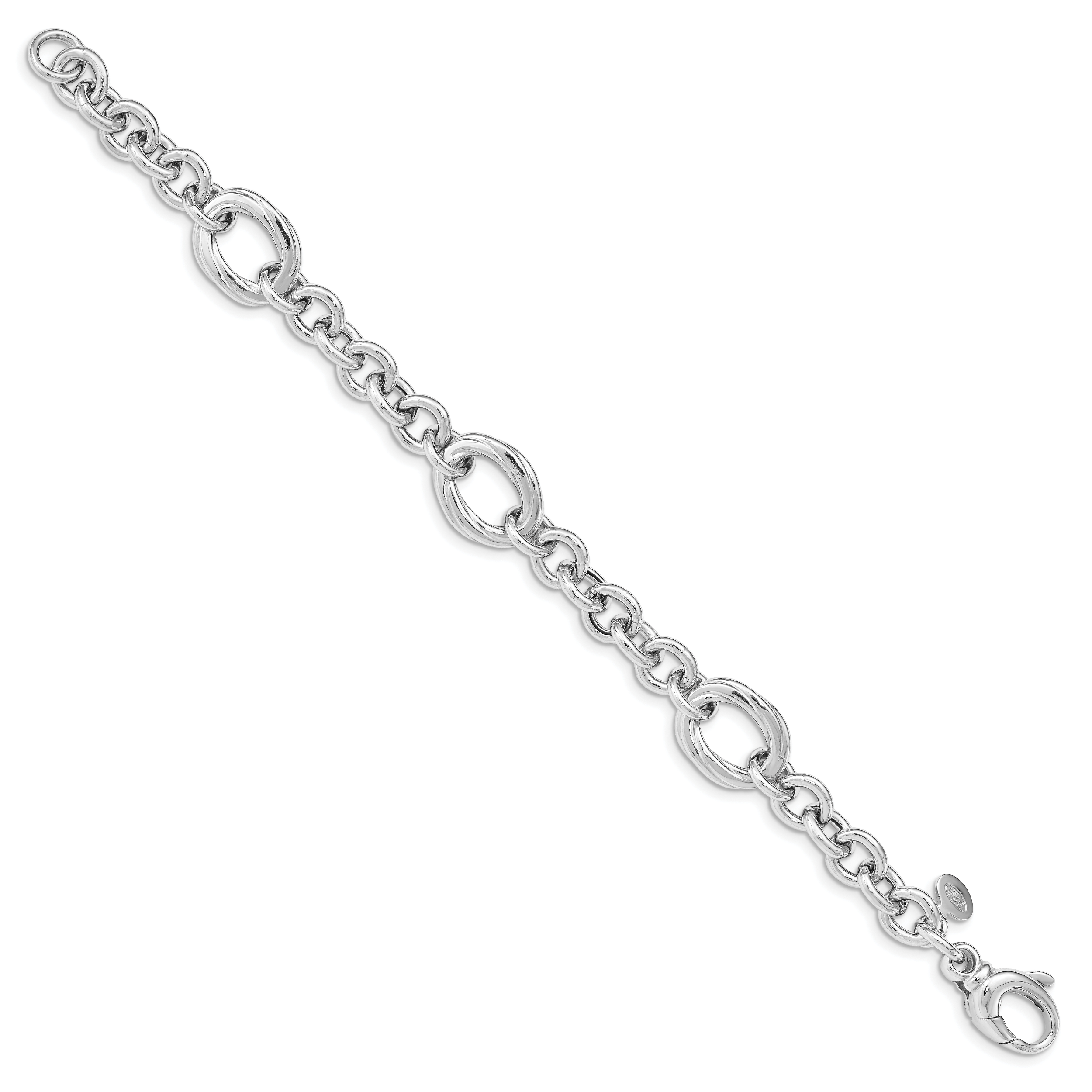 Sterling Silver Rhodium Plated Polished Link Bracelet Secondary image