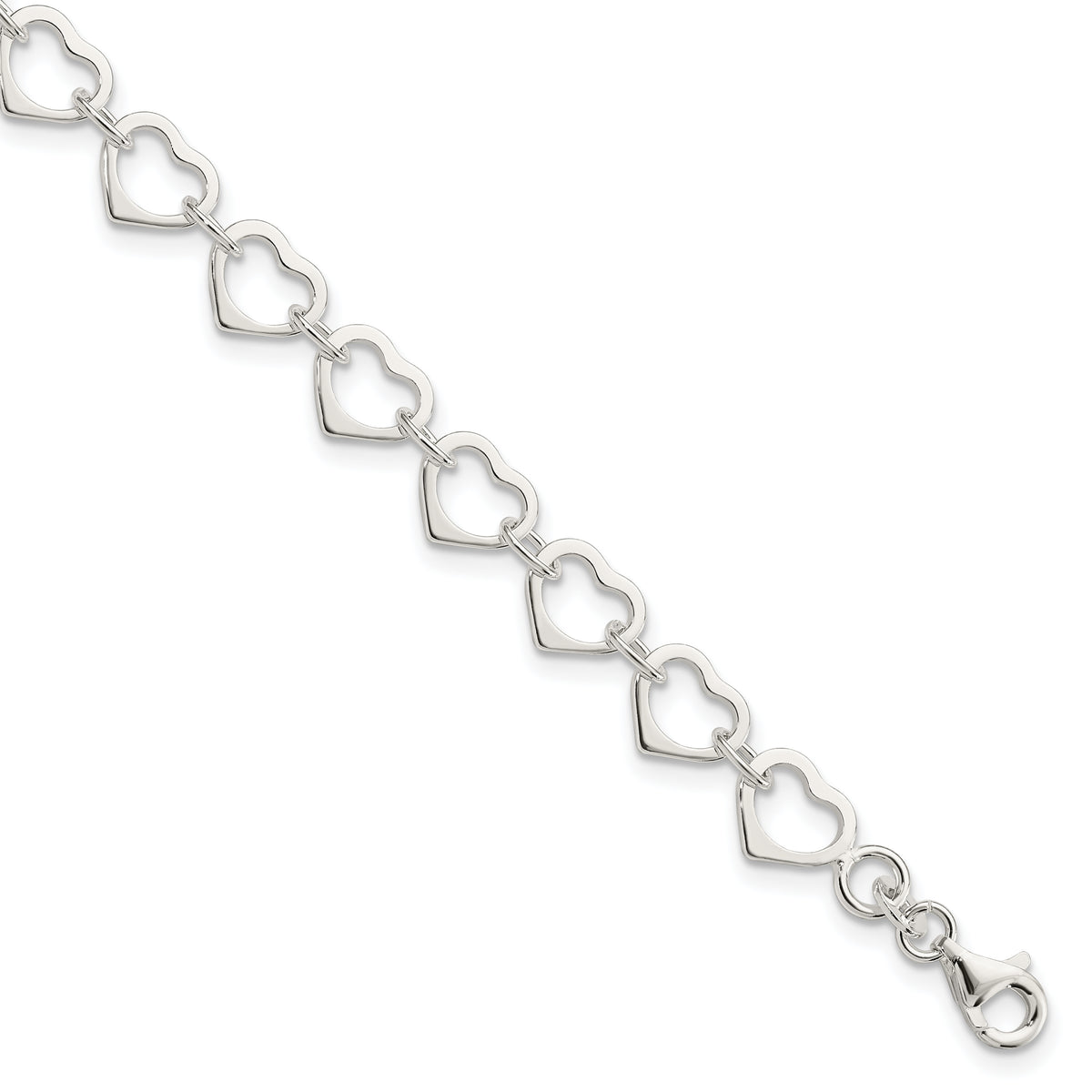 Sterling Silver Polished Heart Bracelet