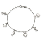 Sterling Silver Rhodium-plated Heart and Key Dangle 6.75in Bracelet