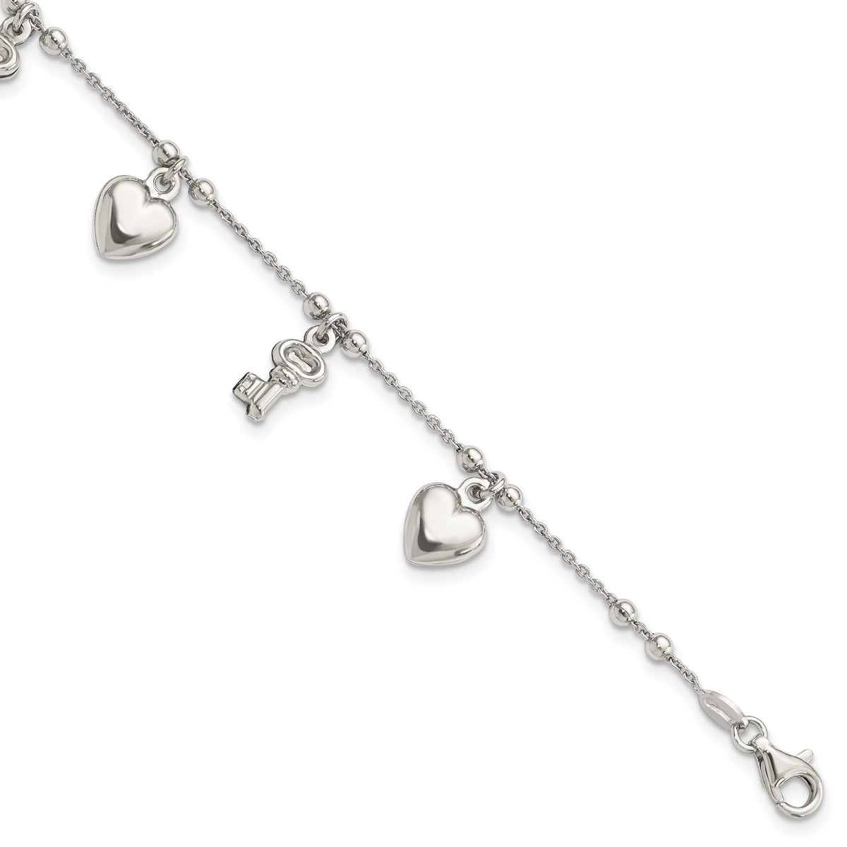 Heart & Key Station Bracelet in Sterling Silver, 6.7mm, 6.8 Inch - Sophia Jewelers Main image