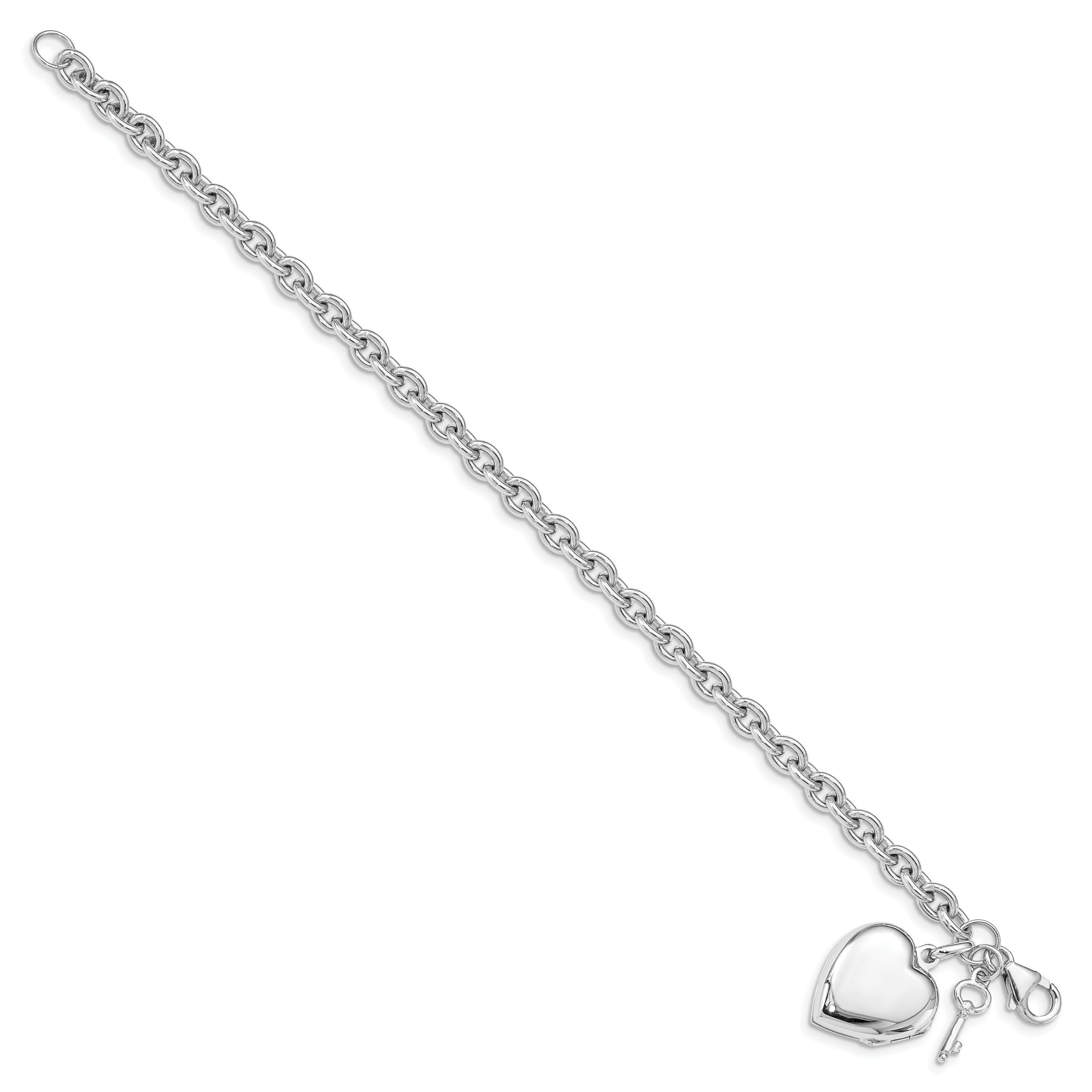 Sterling Silver Rhodium-plated Puffed Heart Locket & Key Bracelet Secondary image