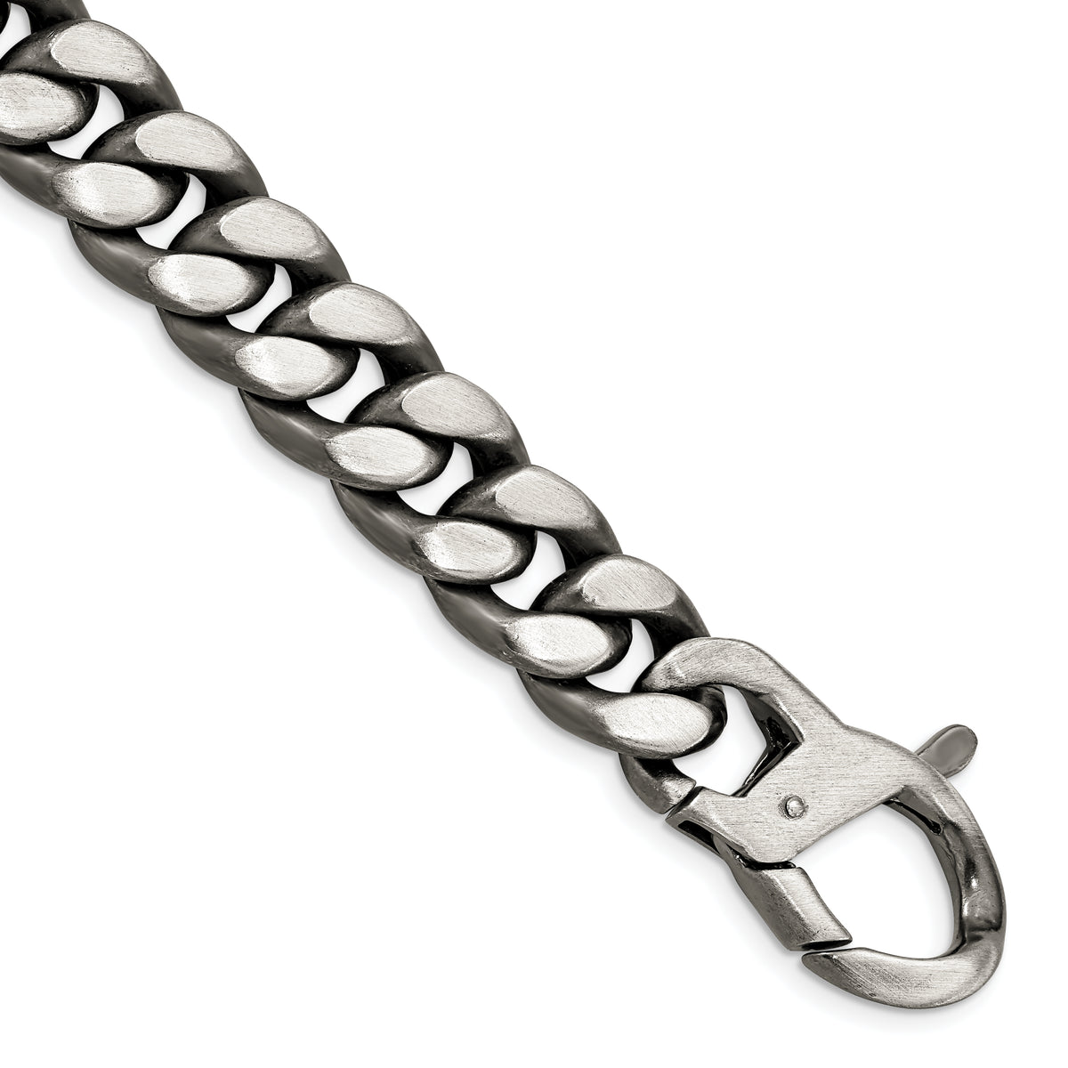 Sterling Silver Ruthenium-plated/Antiqued Brushed 12.75mm Curb Link Mens 8.5 inch Bracelet