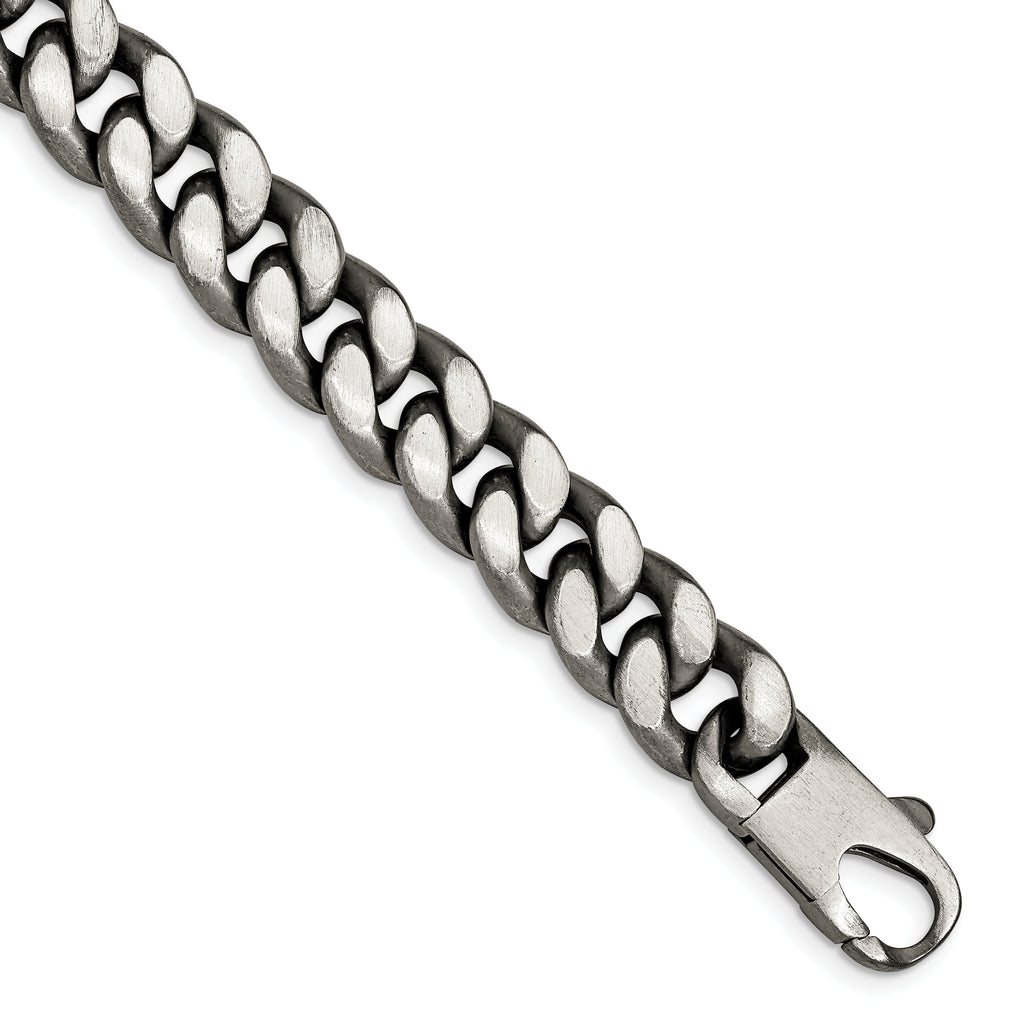 Sterling Silver Ruthenium-plated/Antiqued Brushed 10.75mm Curb Link Mens 8.5 inch Bracelet
